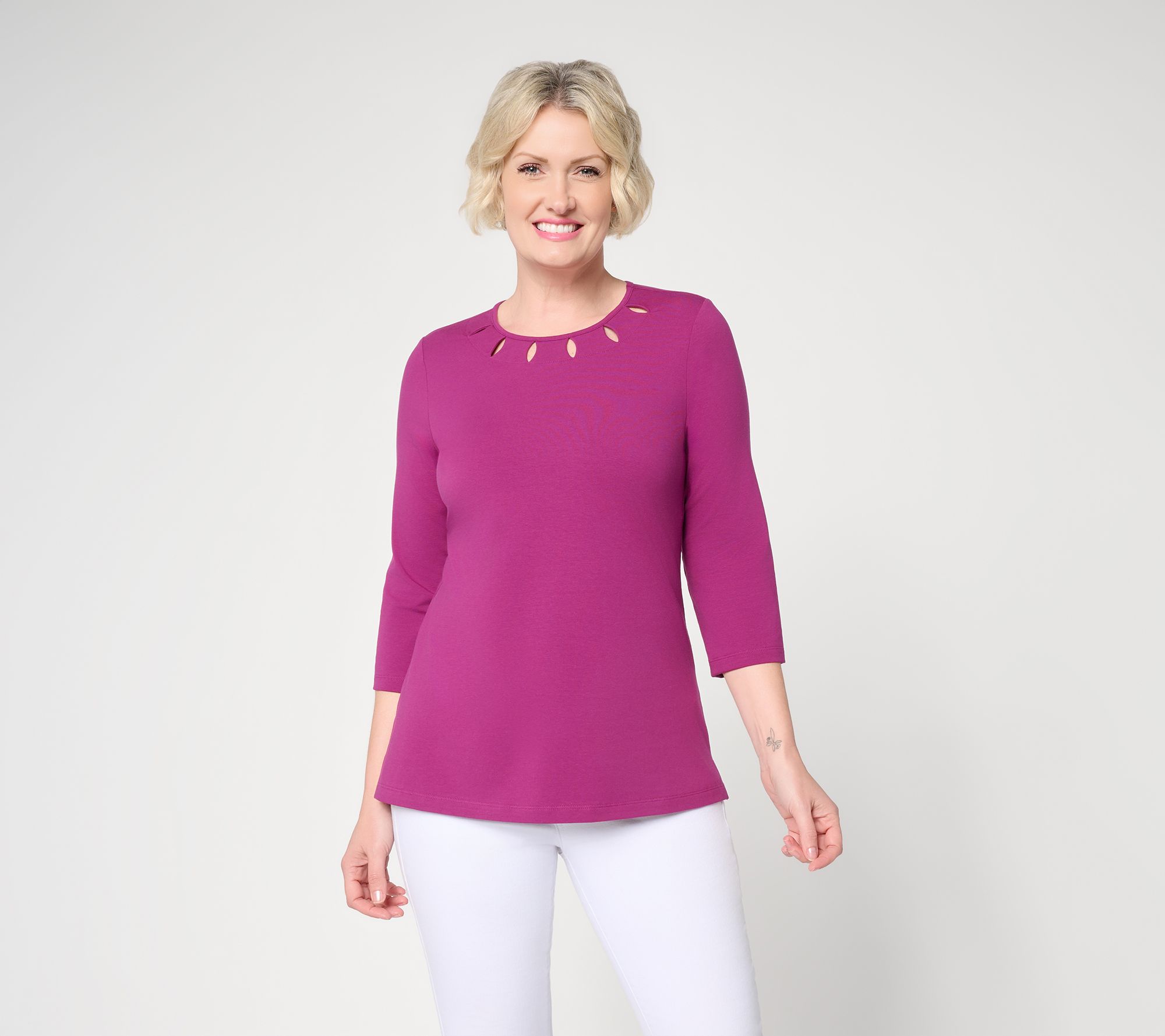 Denim & Co. Essentials Petite Perfect Jersey Keyhole Top