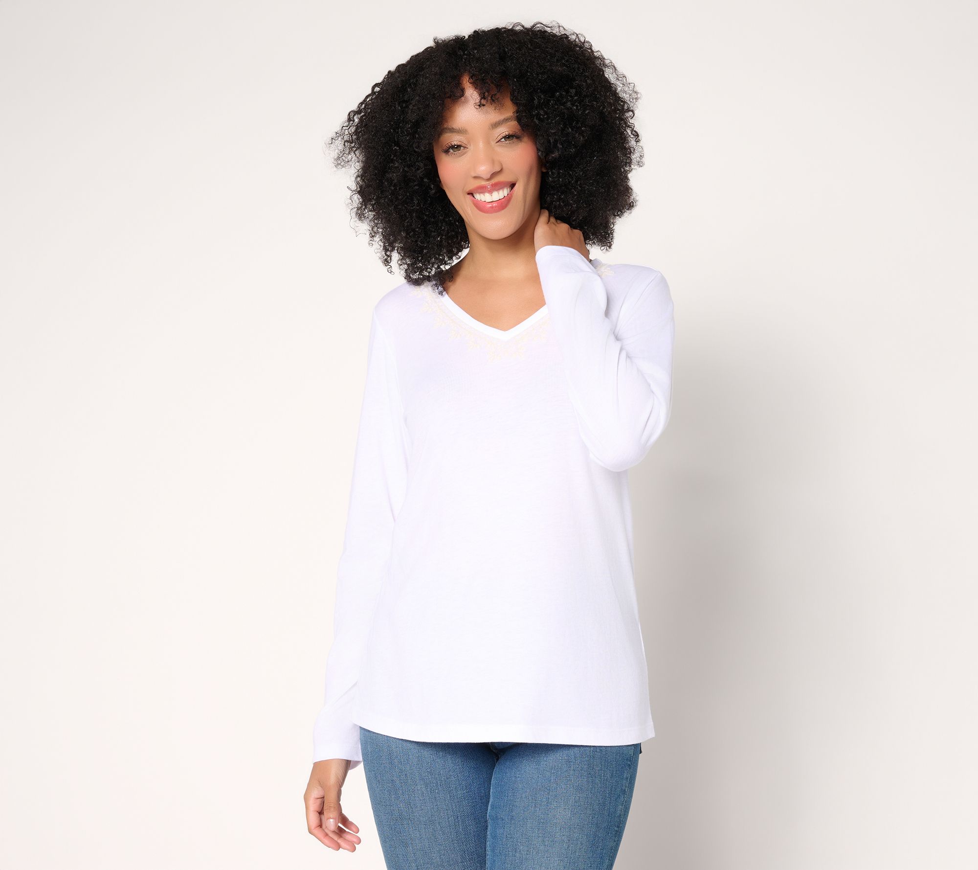 "As Is" Denim & Co. Long Sleeve Embroidered Knit Top