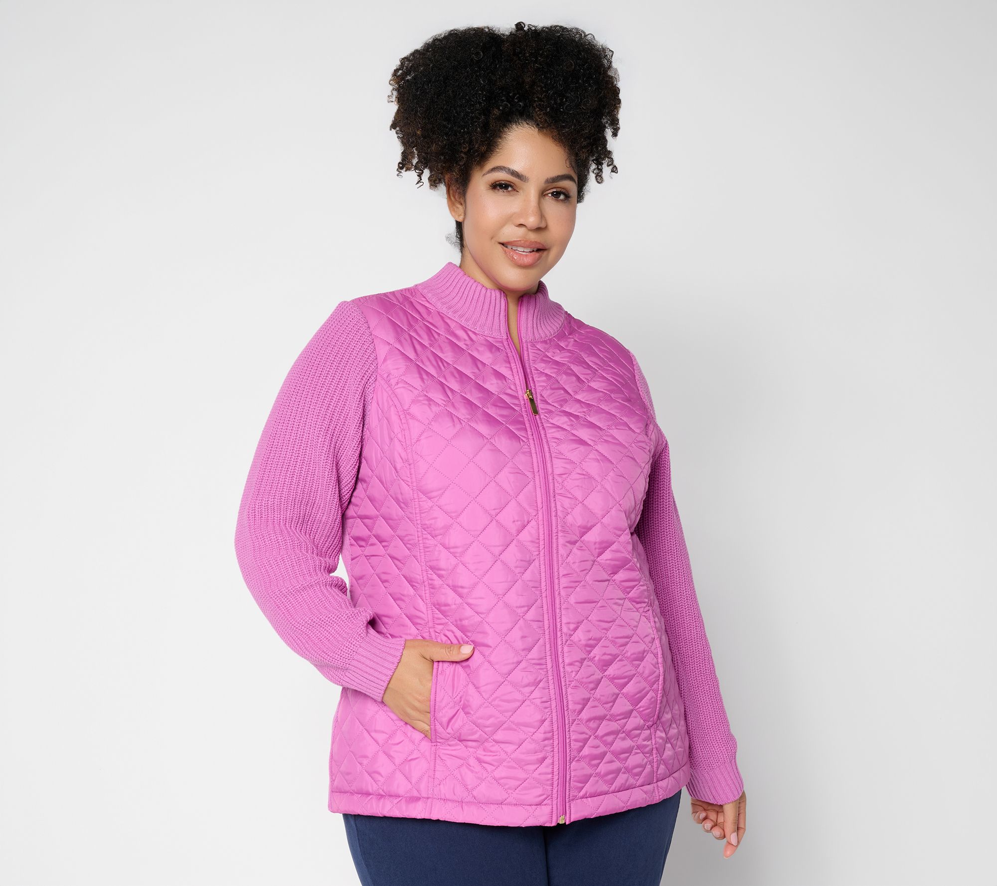 Denim & Co. Petite Quilted Zip-Front Sweater Jacket | QVC