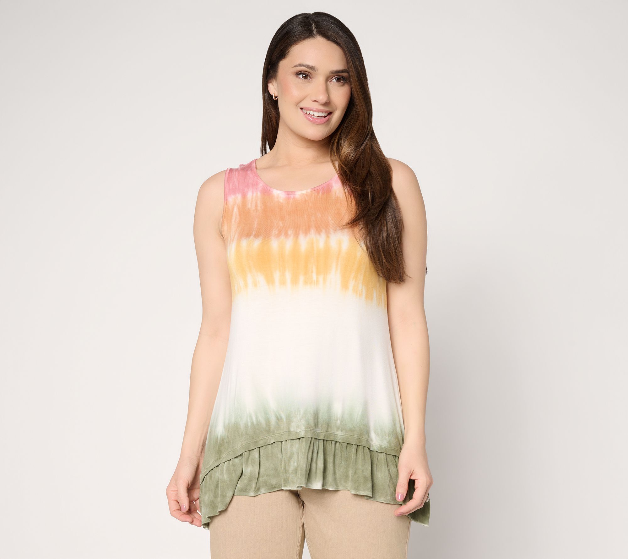 "As Is" LOGO Layers by Lori Goldstein Ruffle Hem Dye Effect Tank