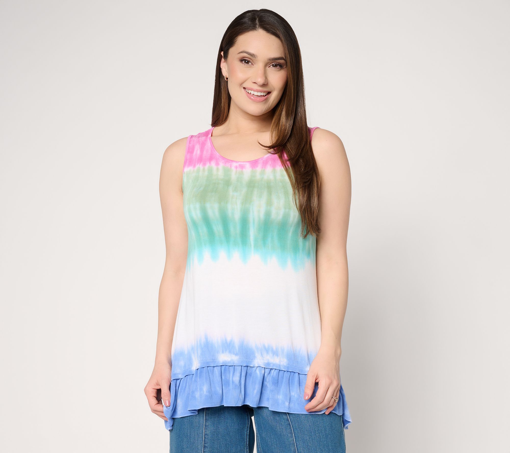 "As Is" LOGO Layers by Lori Goldstein Ruffle Hem Dye Effect Tank