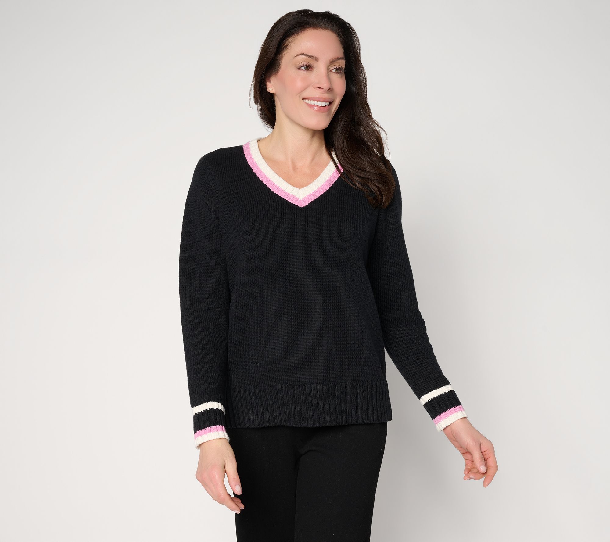 "As Is" Peace Love World V-Neck Tipped Pullover Sweater