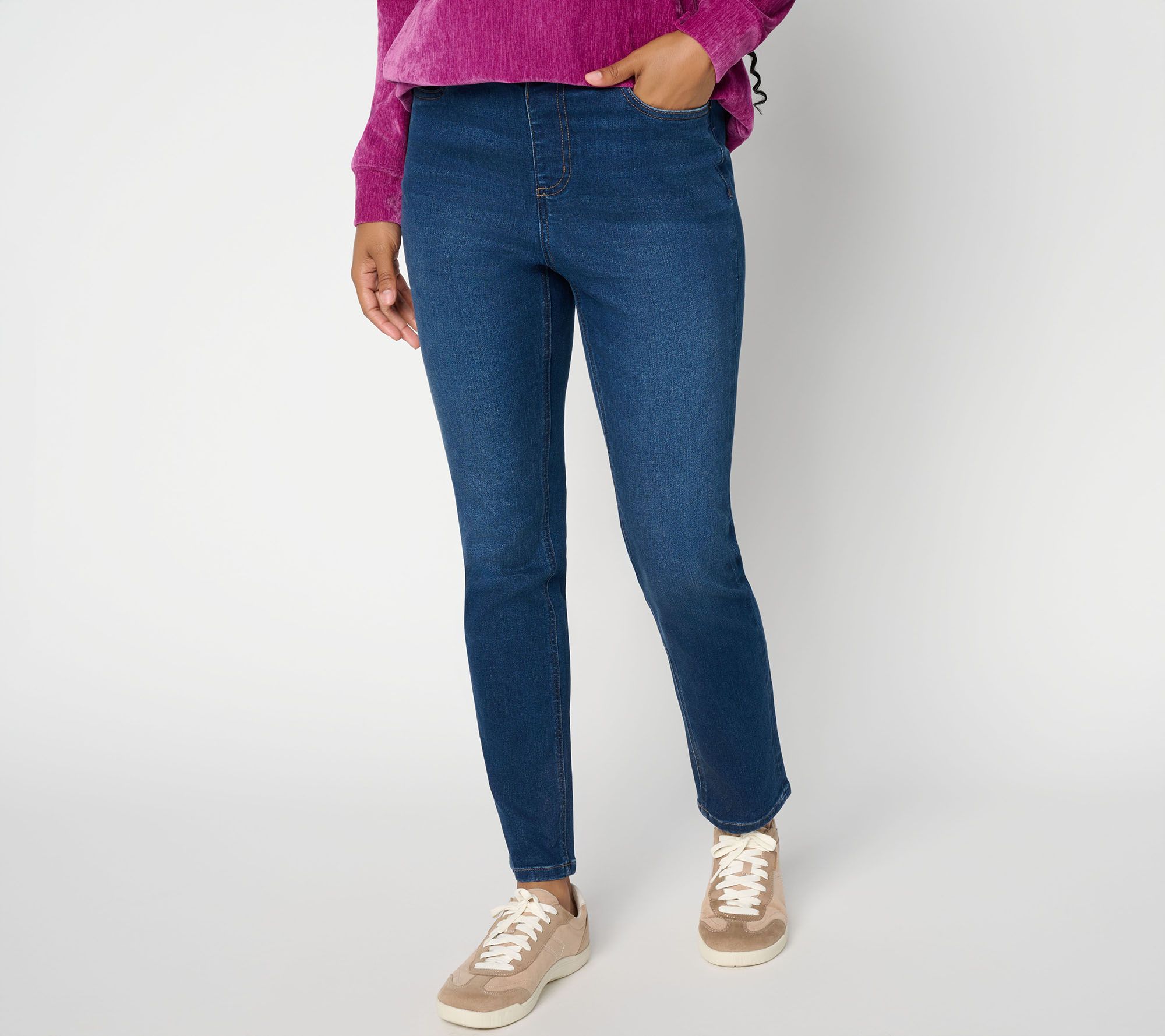 Denim & Co. Petite Indigo So Soft Denim Slim Ankle Jeans