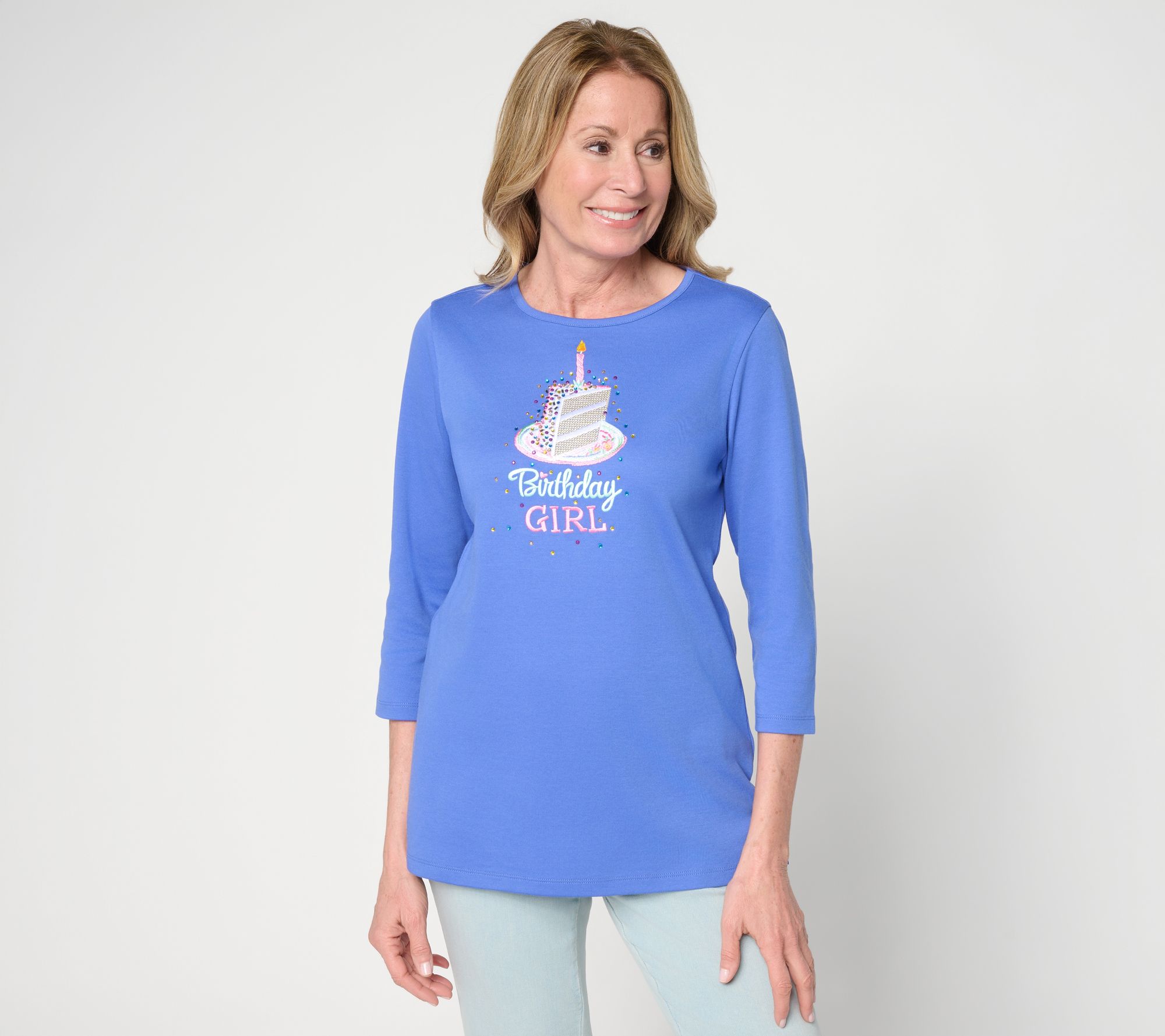 "As Is" Quacker Factory Birthday Girl 3/4 Sleeve Top