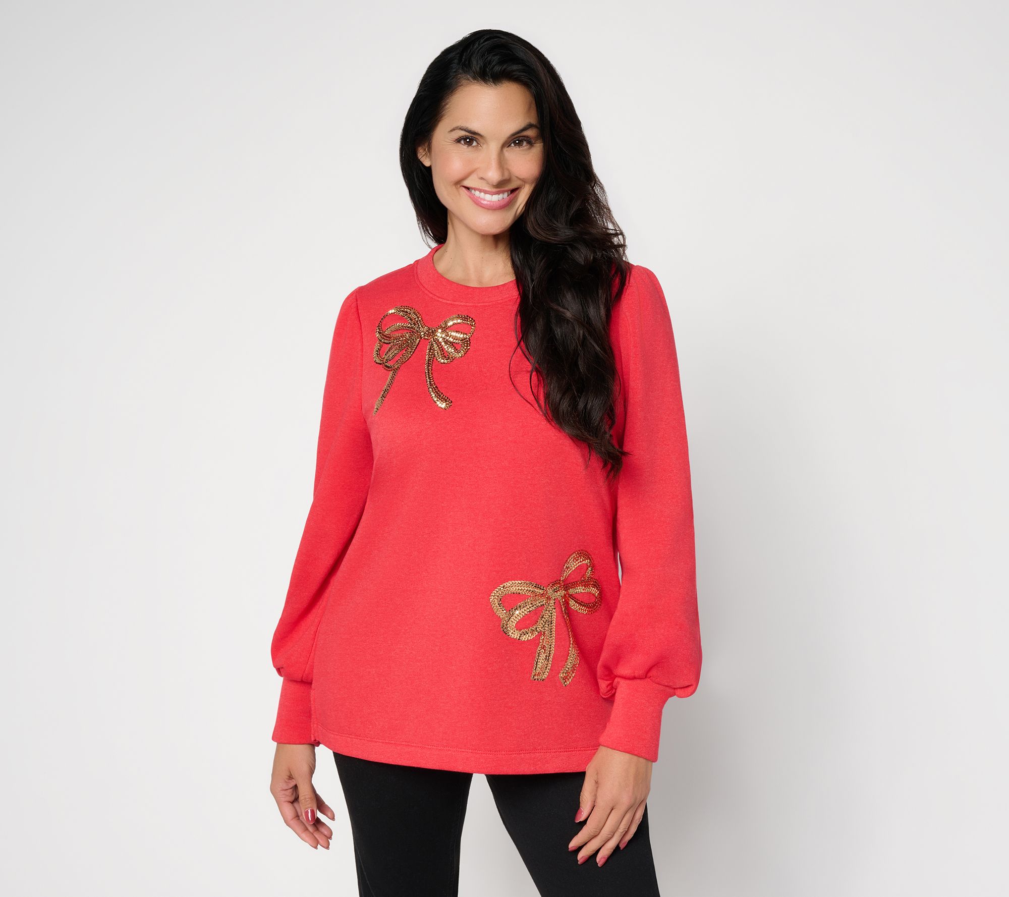 Jingle Belles by Kim Gravel Sponge Fleece Glam Bow Sweatshirt