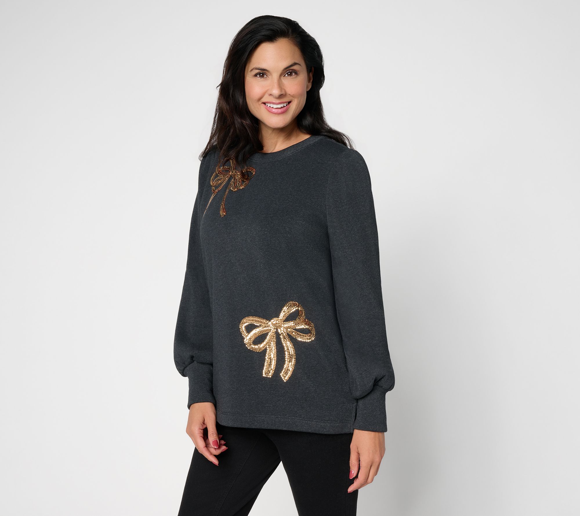 Jingle Belles by Kim Gravel Sponge Fleece Glam Bow Sweatshirt