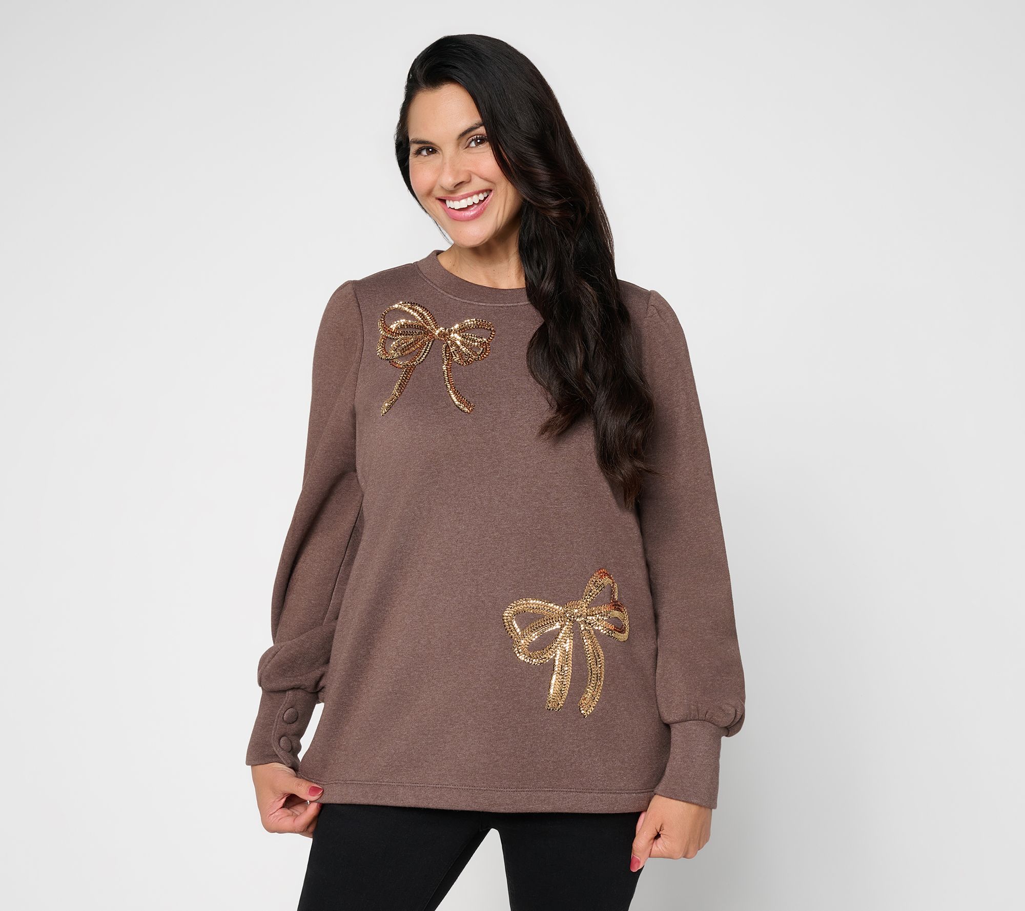 Jingle Belles by Kim Gravel Sponge Fleece Glam Bow Sweatshirt
