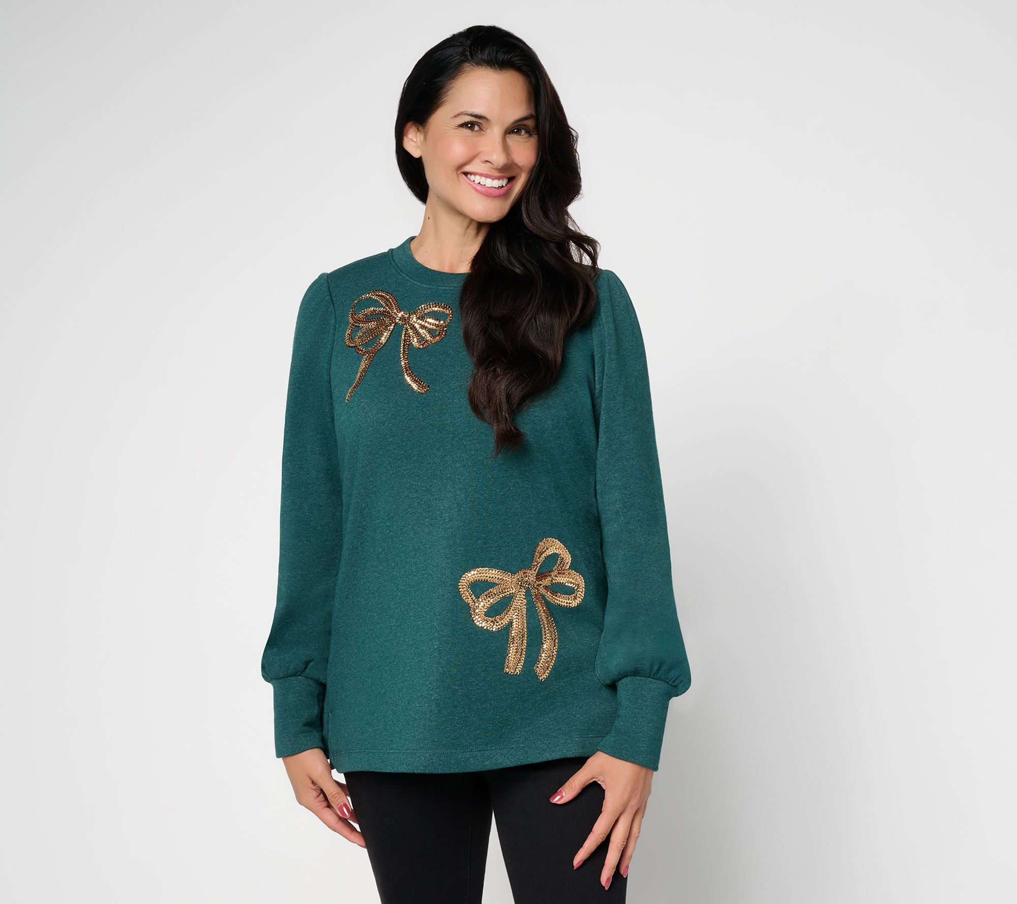 Jingle Belles by Kim Gravel Sponge Fleece Glam Bow Sweatshirt