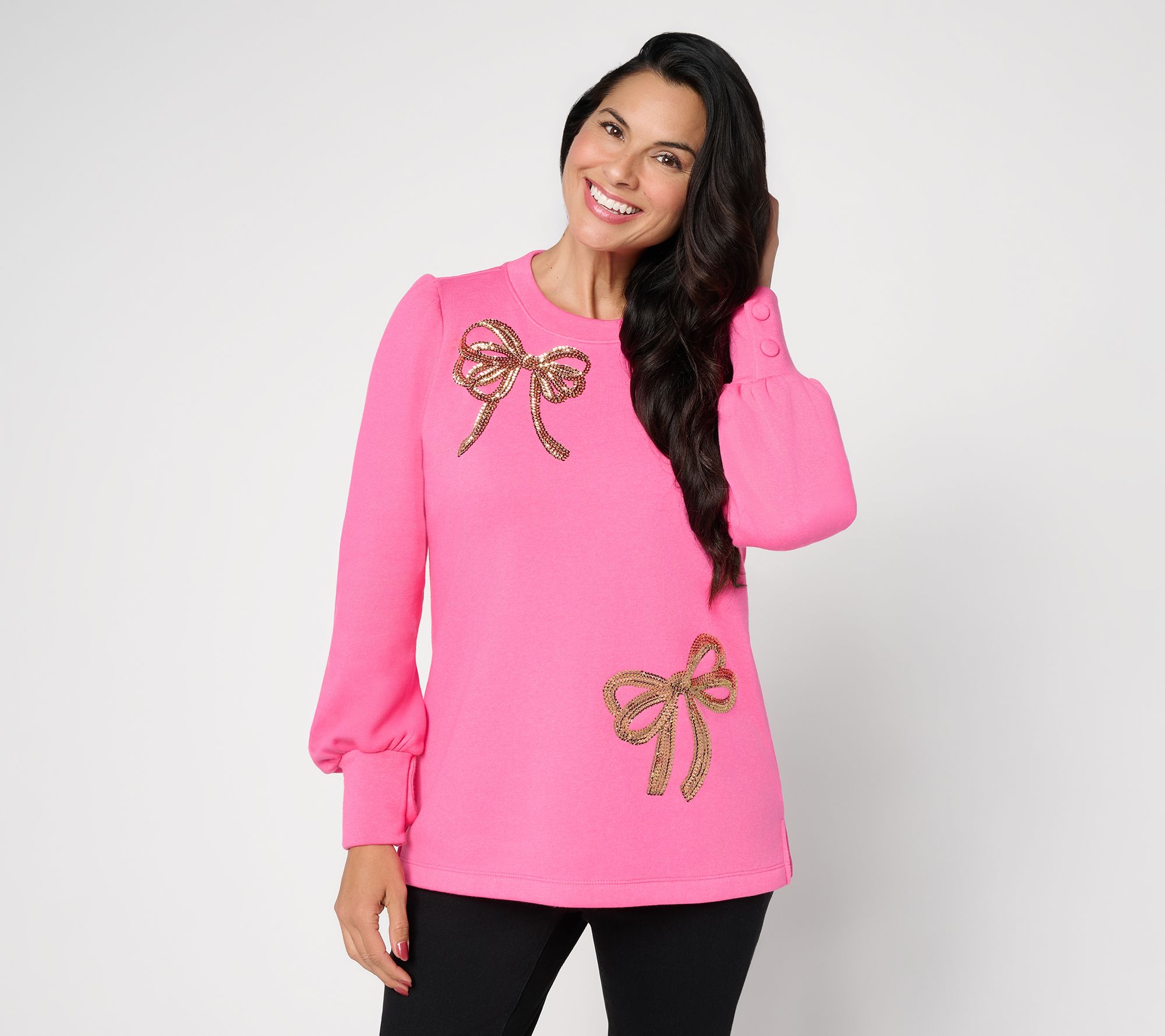 Jingle Belles by Kim Gravel Sponge Fleece Glam Bow Sweatshirt