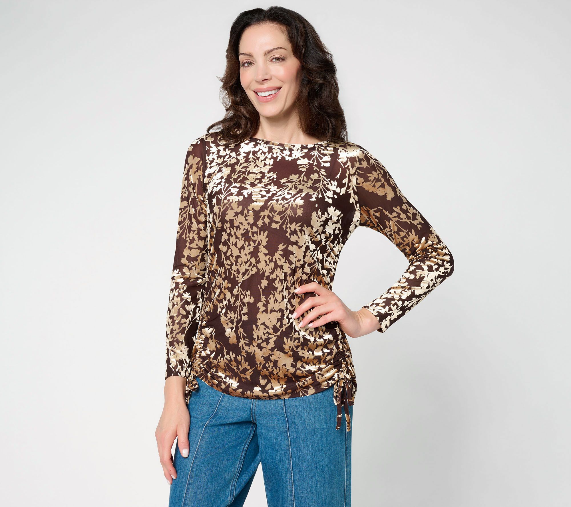 LOGO by Lori Goldstein Burnout Velvet Top with Drawstrings