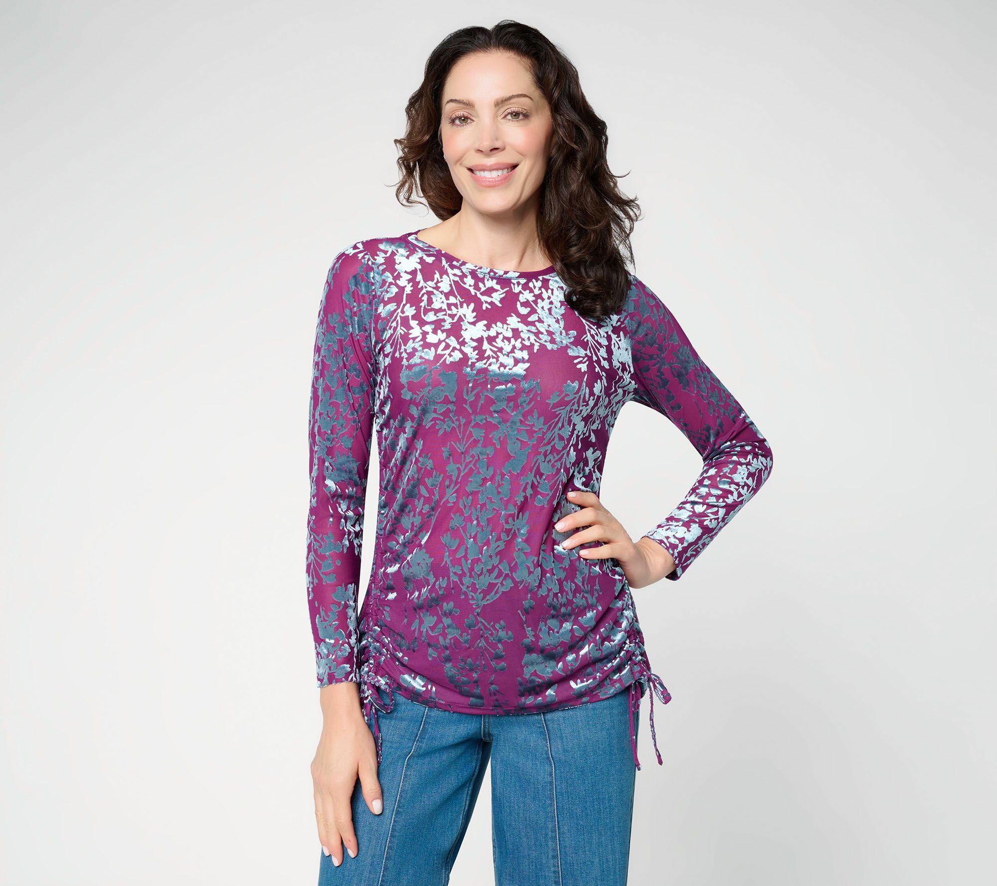 LOGO by Lori Goldstein Burnout Velvet Top with Drawstrings