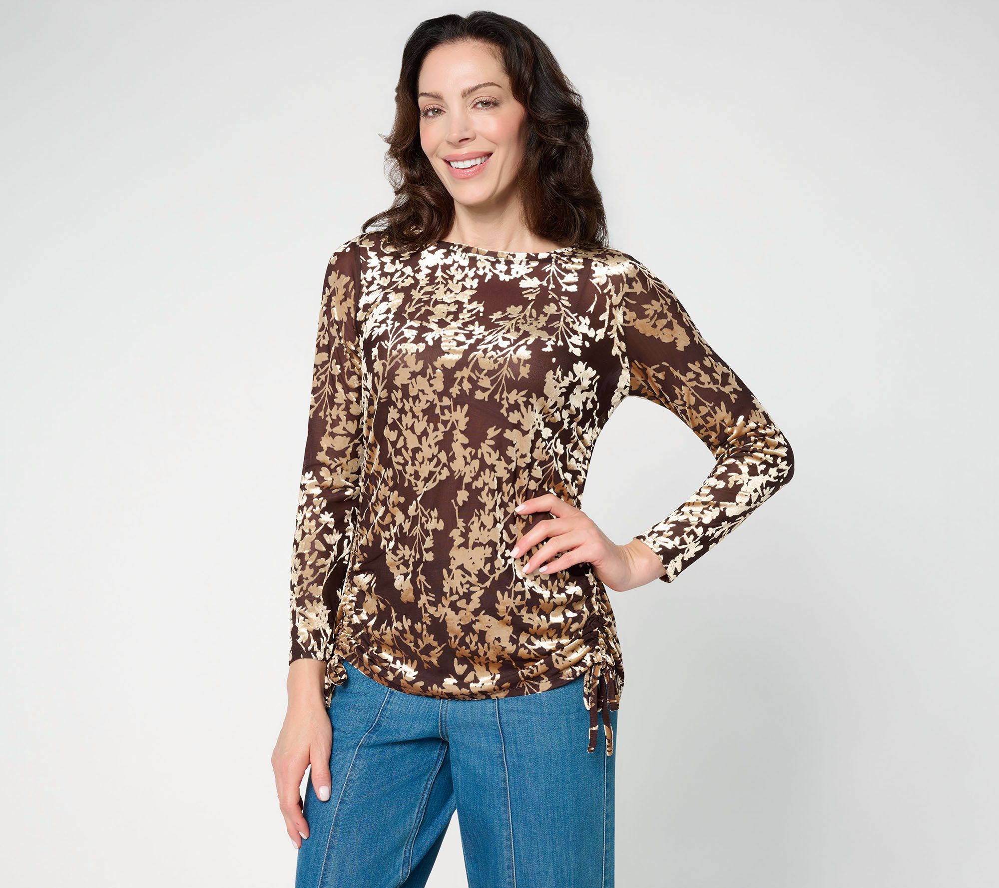 LOGO by Lori Goldstein Burnout Velvet Top with Drawstrings