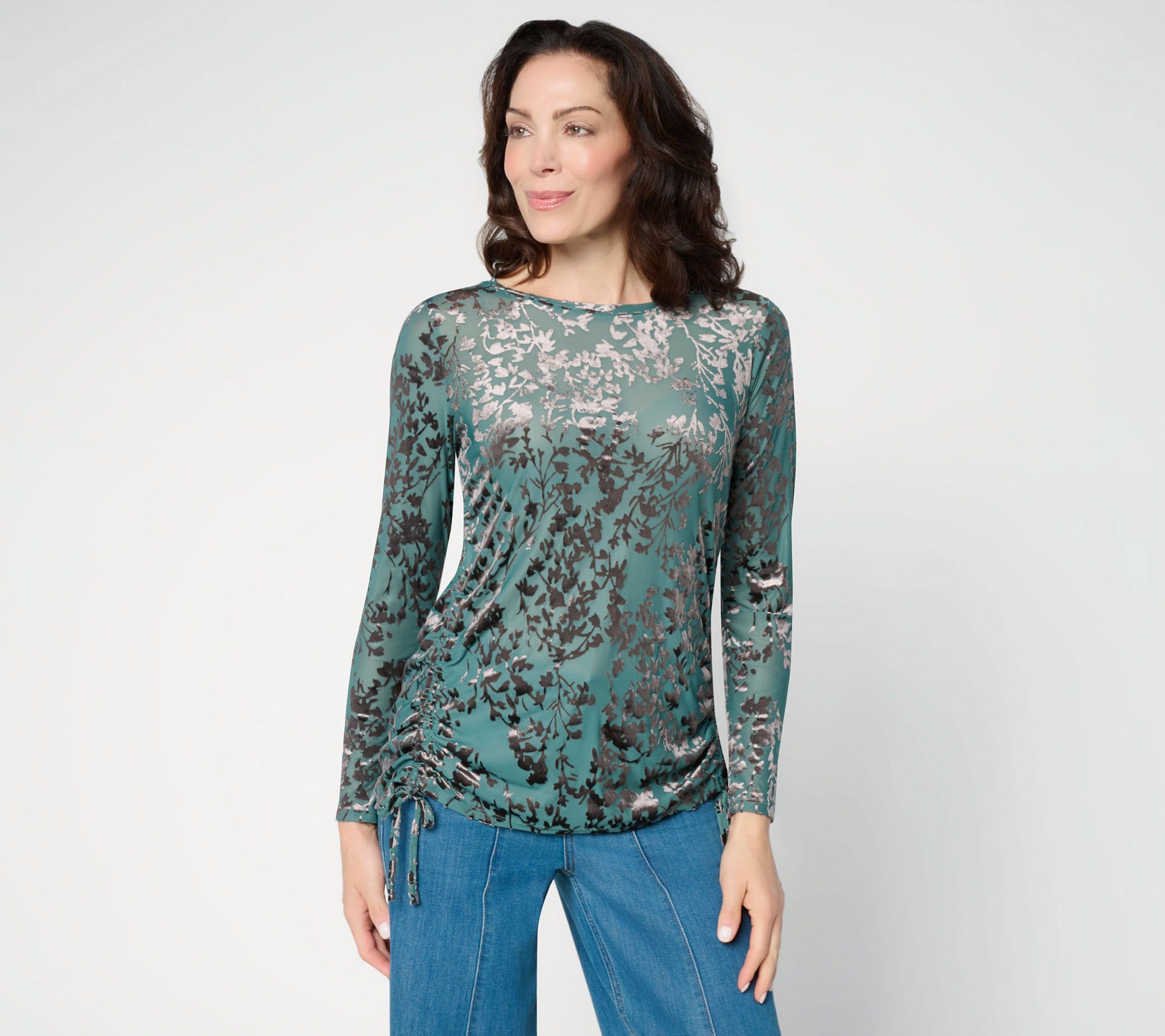LOGO by Lori Goldstein Burnout Velvet Top with Drawstrings