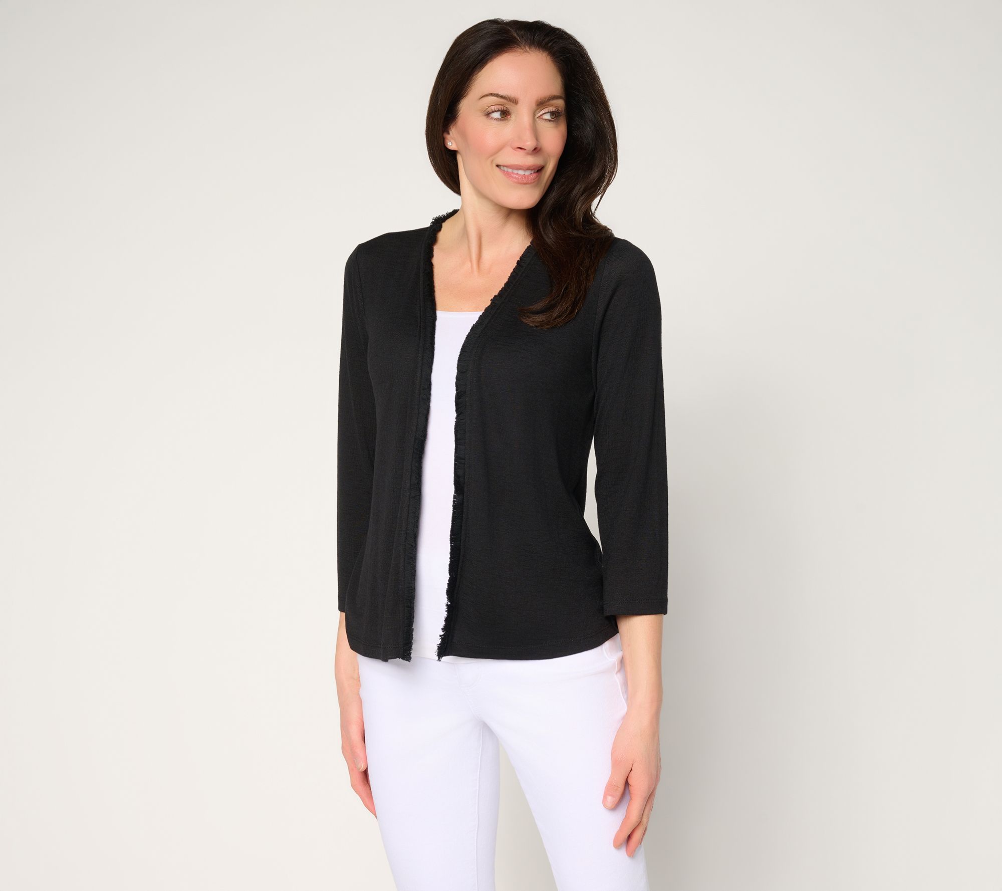 "As Is" Susan Graver Cotton Slub Knit 3/4 Sleeve Shrug