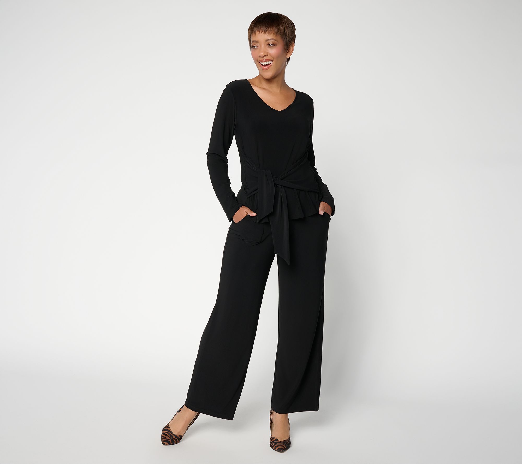 Women with Control Regular Como Jersey Top and Wide Leg Pant Set