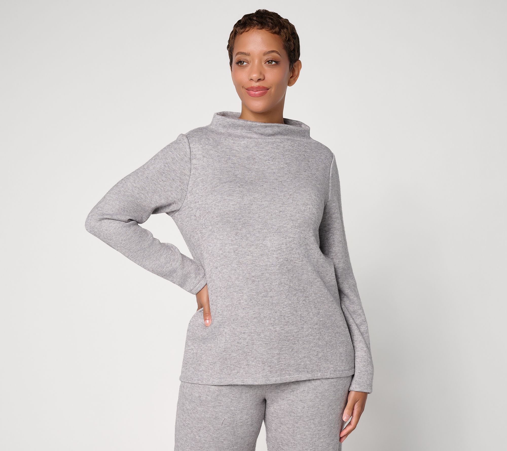 Susan Graver Weekend Brushed Sweater Knit Funnel Neck Top