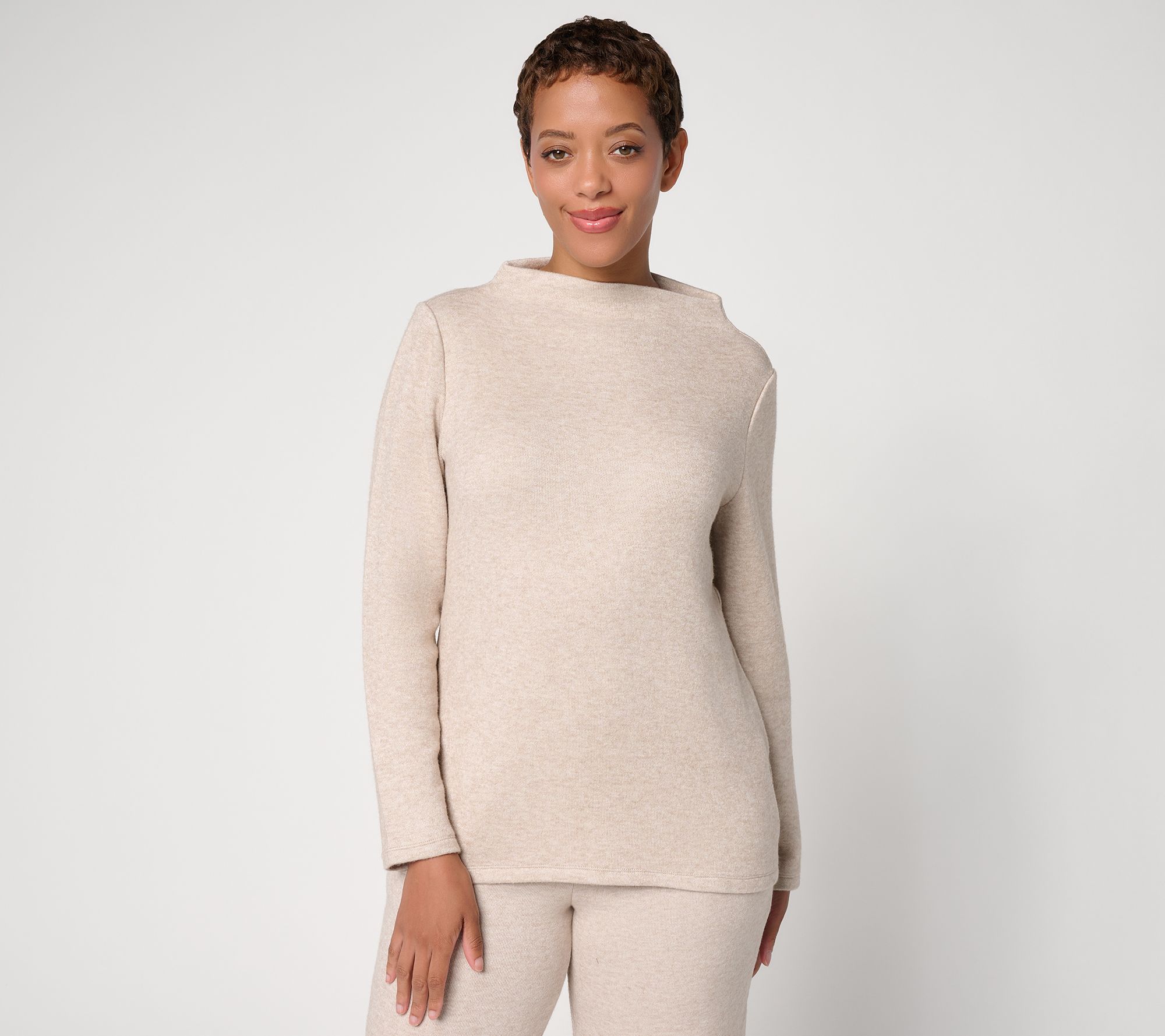 Susan Graver Weekend Brushed Sweater Knit Funnel Neck Top