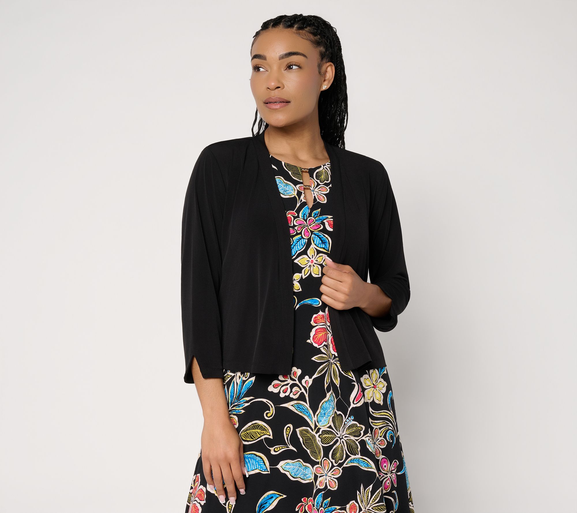 "As Is" Susan Graver Print or Solid Liquid Knit 3/4 Sleeve Shrug