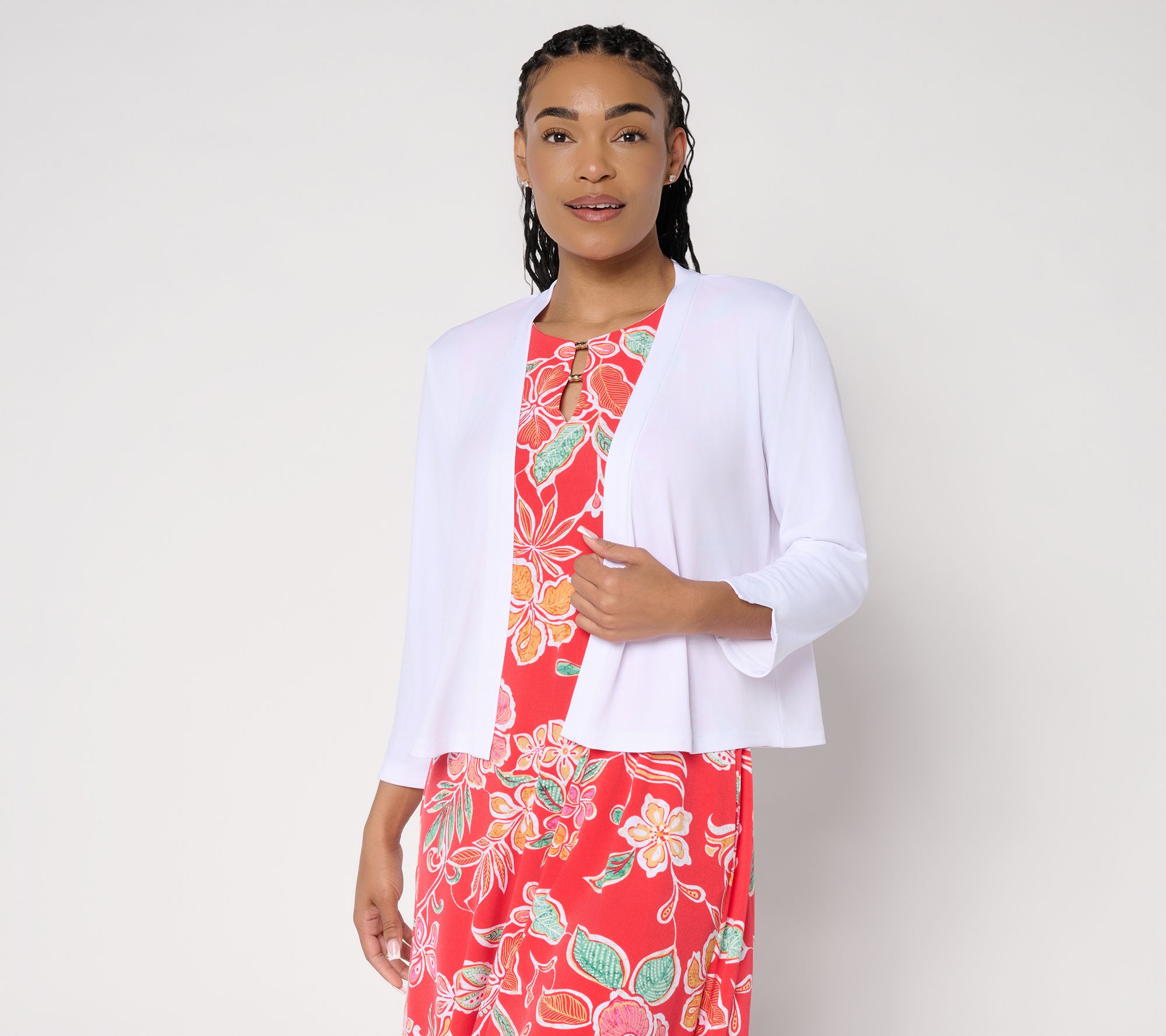 "As Is" Susan Graver Print or Solid Liquid Knit 3/4 Sleeve Shrug