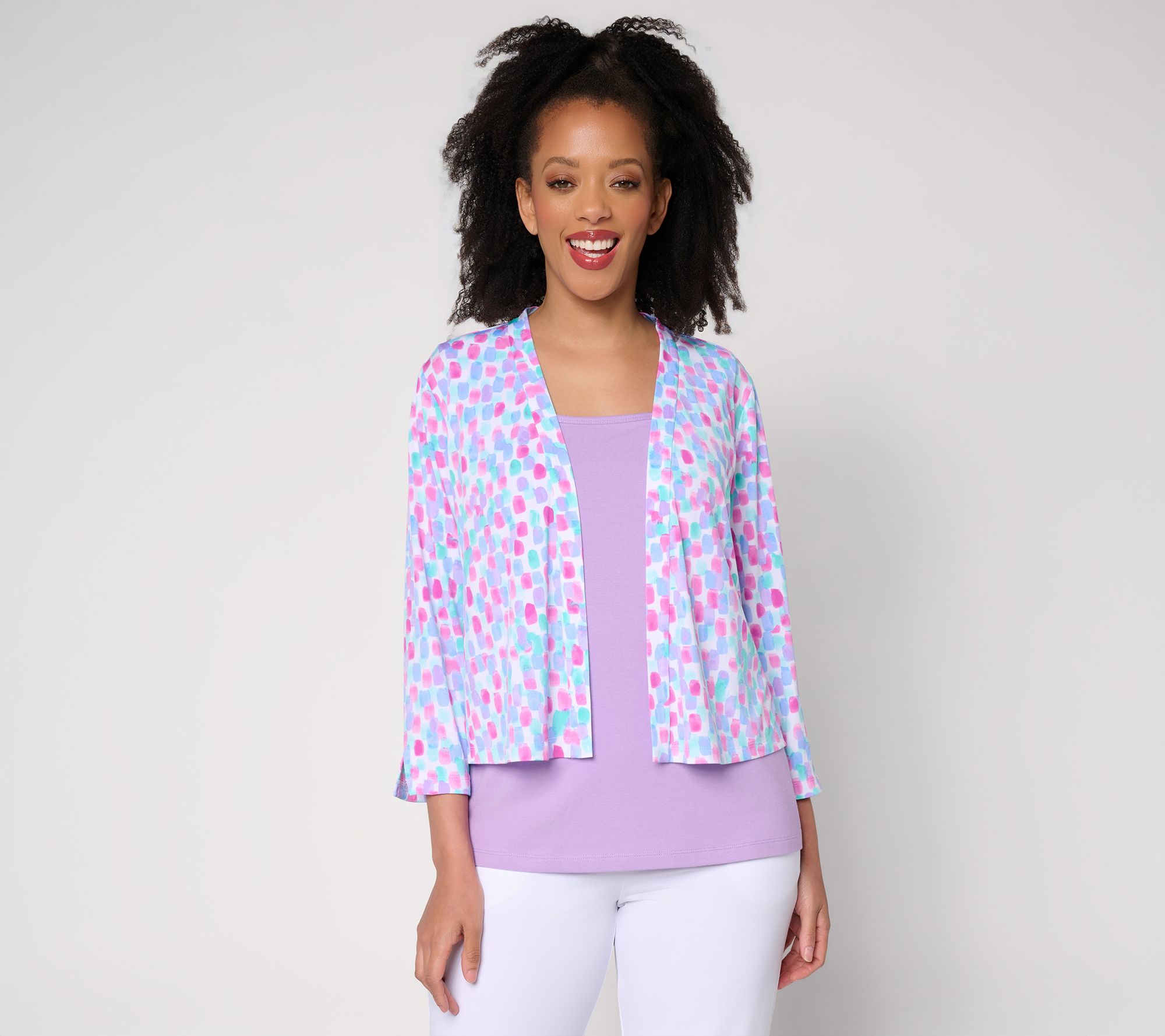 "As Is" Susan Graver Print or Solid Liquid Knit 3/4 Sleeve Shrug