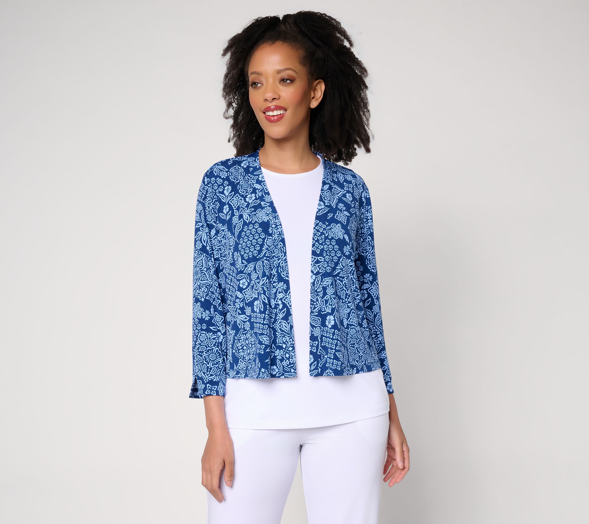 "As Is" Susan Graver Print or Solid Liquid Knit 3/4 Sleeve Shrug