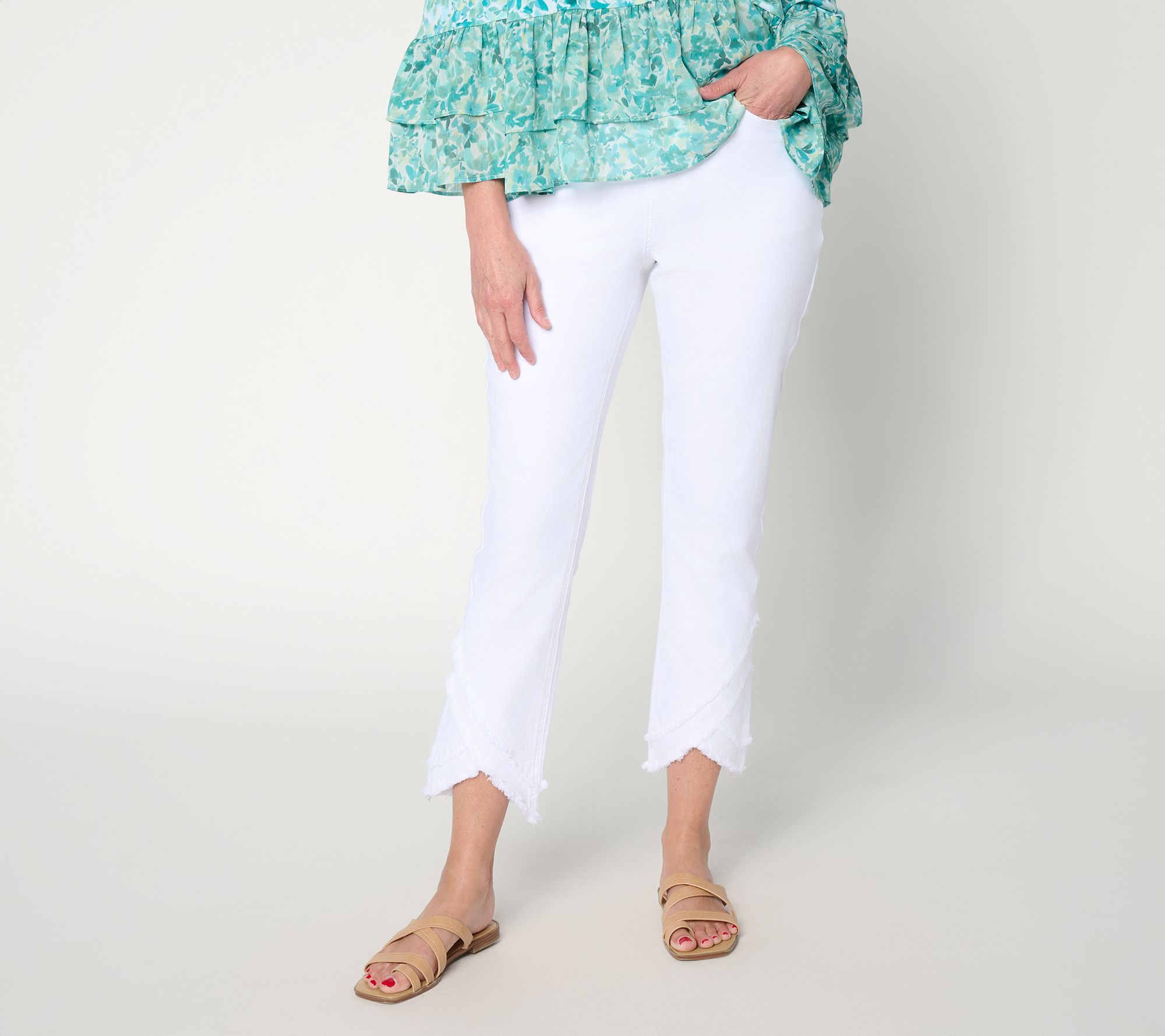 "As Is" Susan Graver Regular Stretch Denim Slim Leg Jean with Tulip Hem