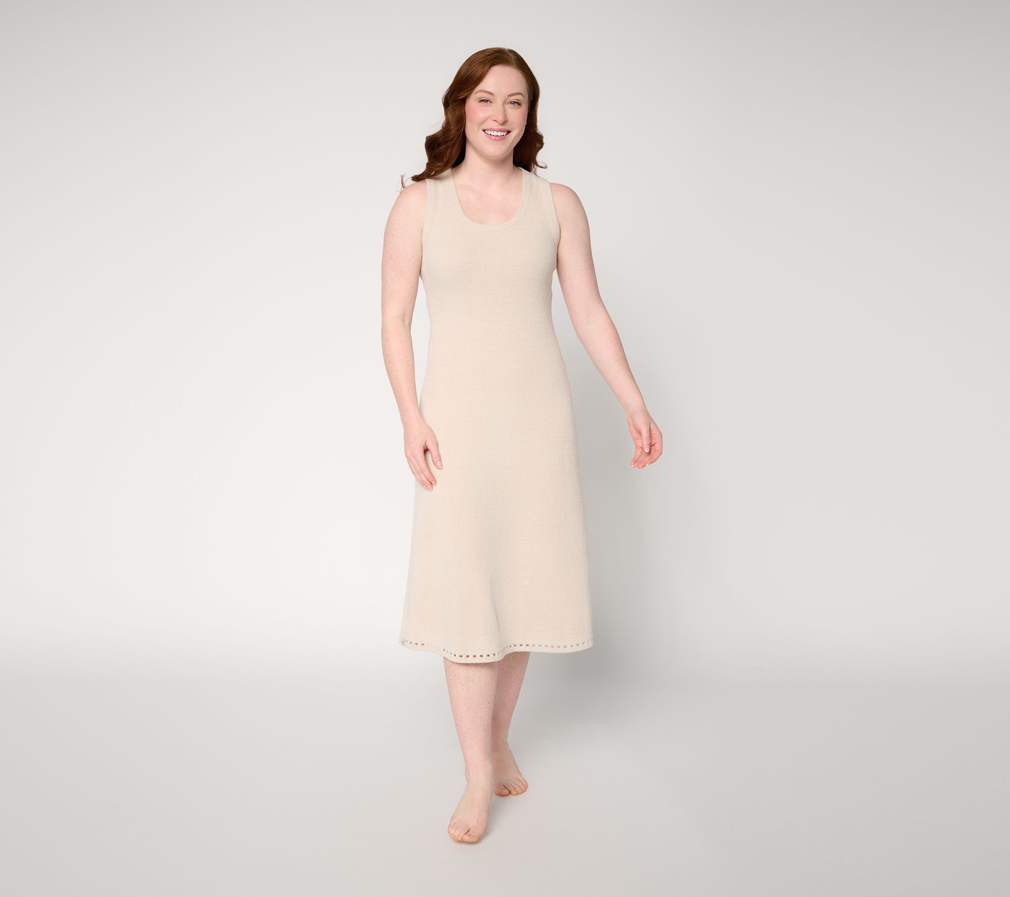 "As Is" Barefoot Dreams Pet CozyChic UltraLiteSquare Trim Midi Dress