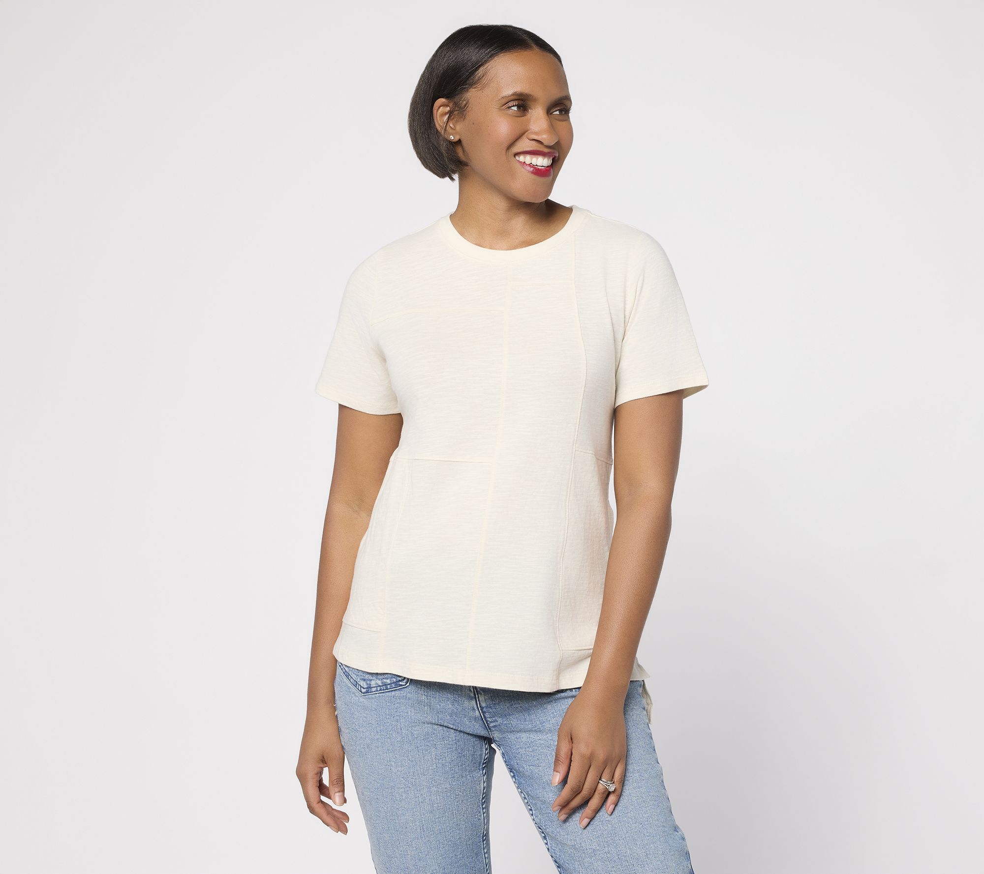 "As Is" LOGO by Lori Goldstein 100% Cotton Short Sleeve Seamed Top