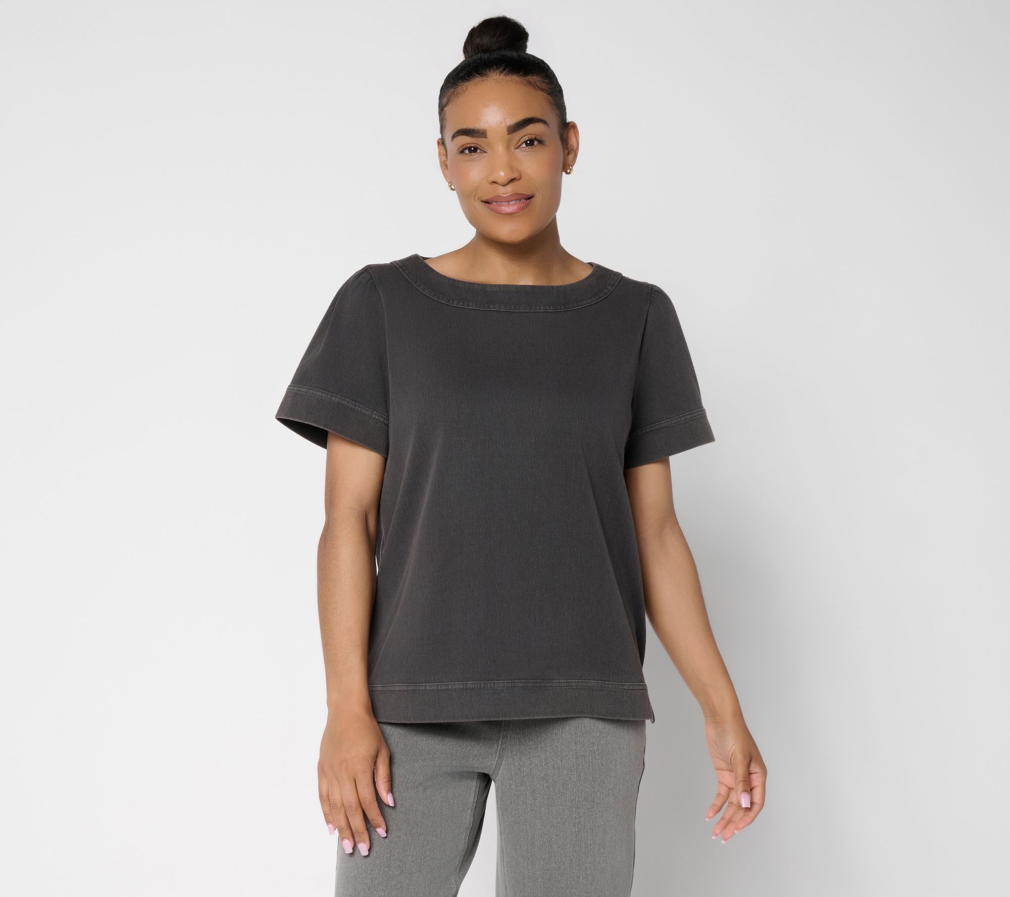 "As Is" Denim & Co. Comfy Knit Air Boat Neck Short Sleeve Top