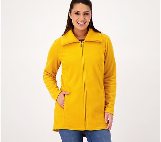 Denim & Co. Fleece Zip Front Long Sleeve Jacket with Hi-Low Hem 