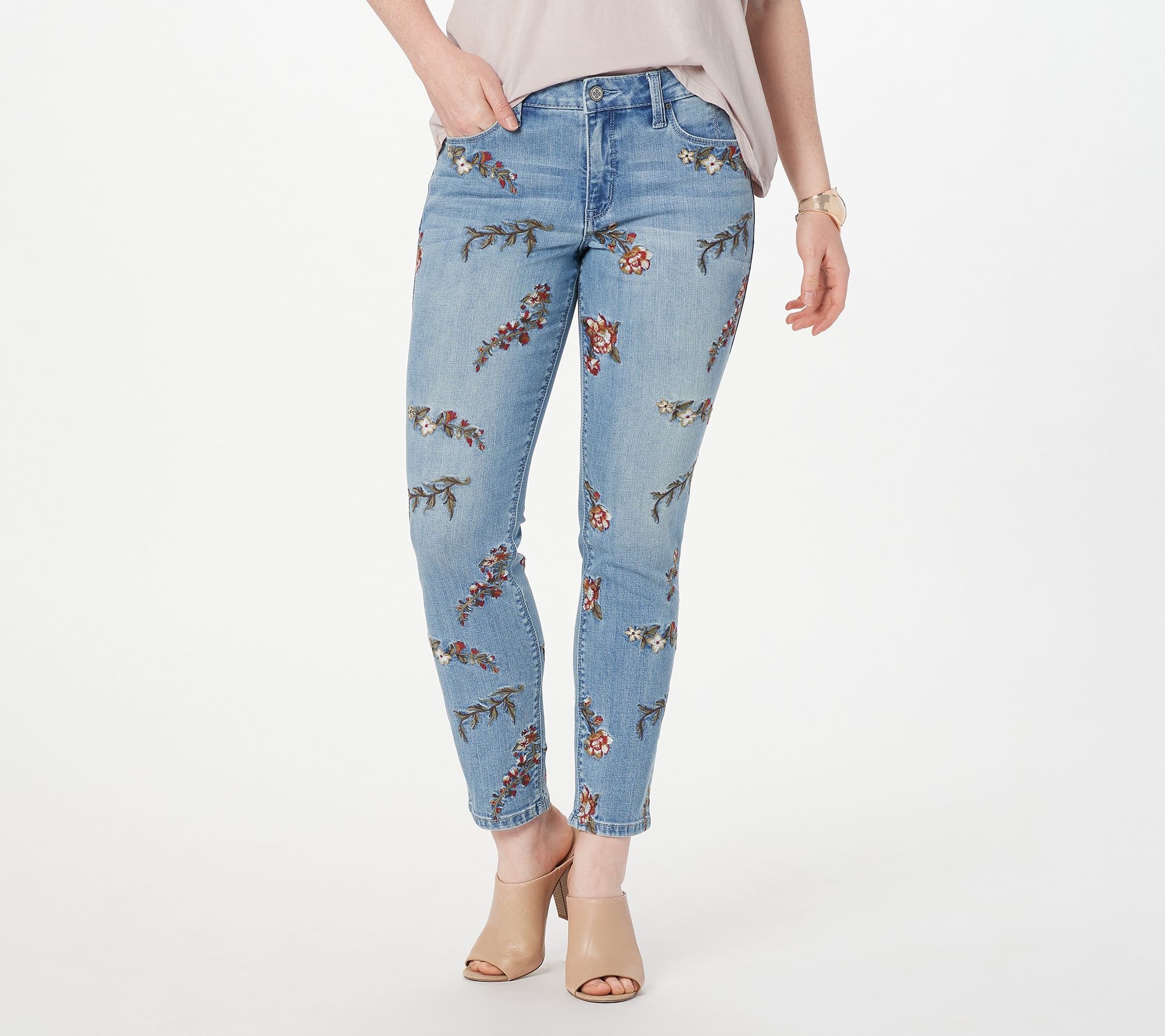 Floral Embroidered Slim Leg Ankle Jeans - Coldwater Creek