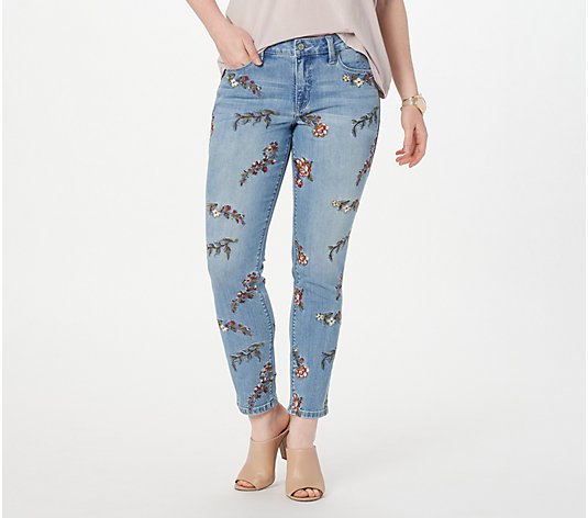 Laurie Felt Classic Denim All-Over Embroidered Slim Leg Jeans