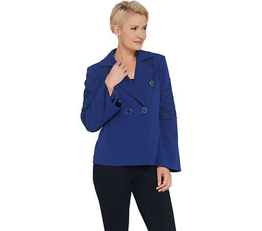 "As Is" Dennis Basso Luxe Crepe Jacket with Lace Applique Trim