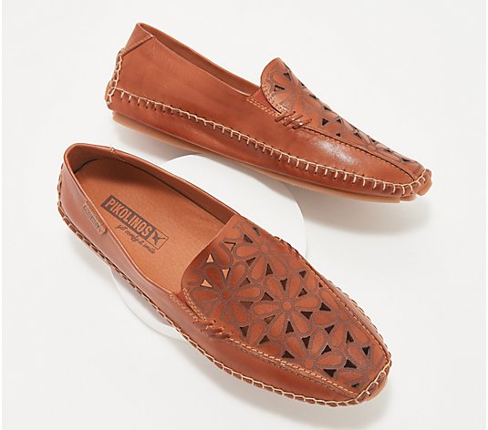 Pikolinos Leather Floral Perforated Loafers - Jerez