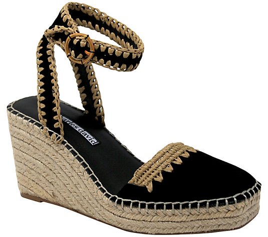 Charles David Leather Ankle Strap Espadrill Wedges - Global