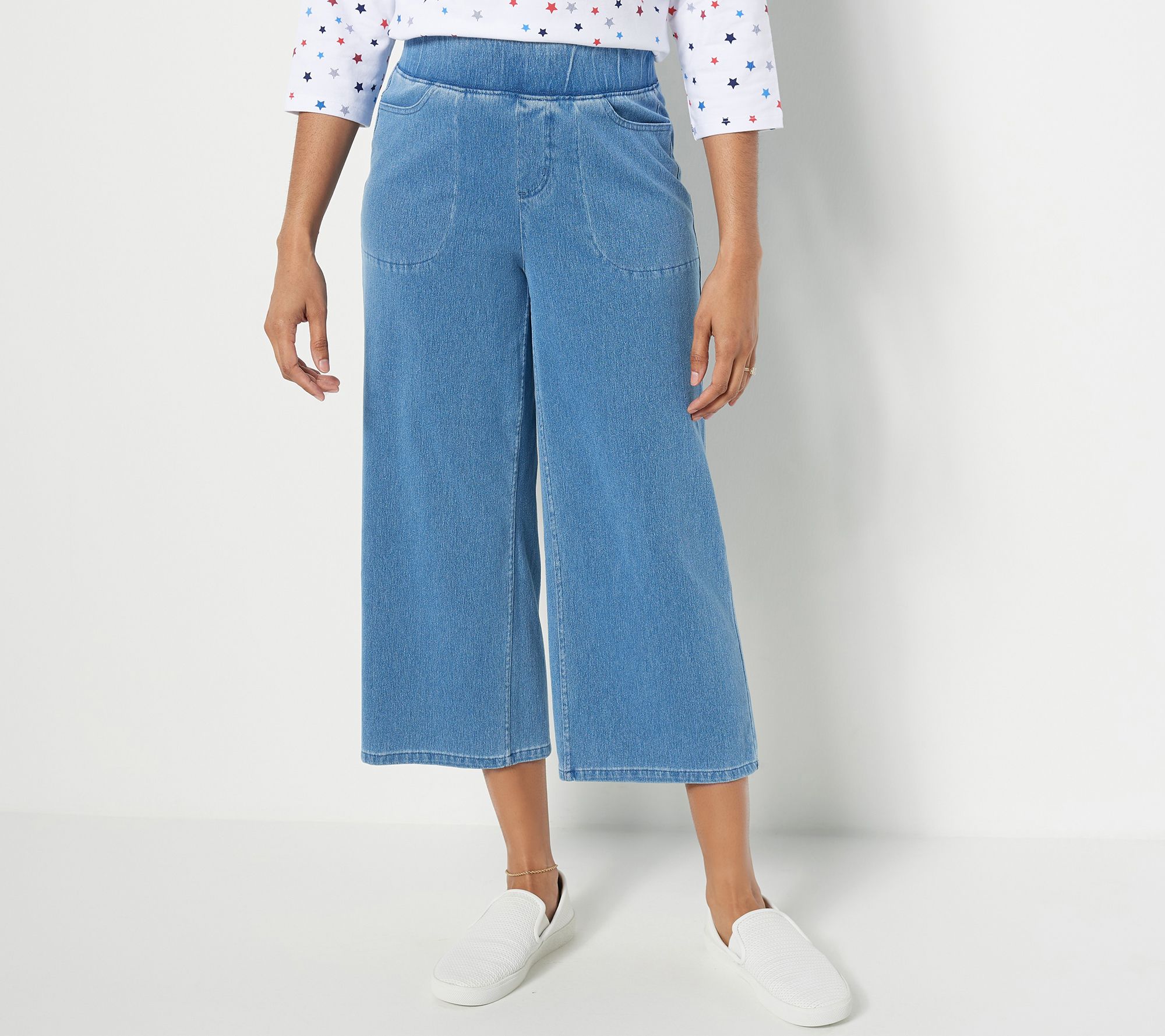 Denim & Co. Regular Comfy Knit Air Denim Cropped Wide Leg Jeans