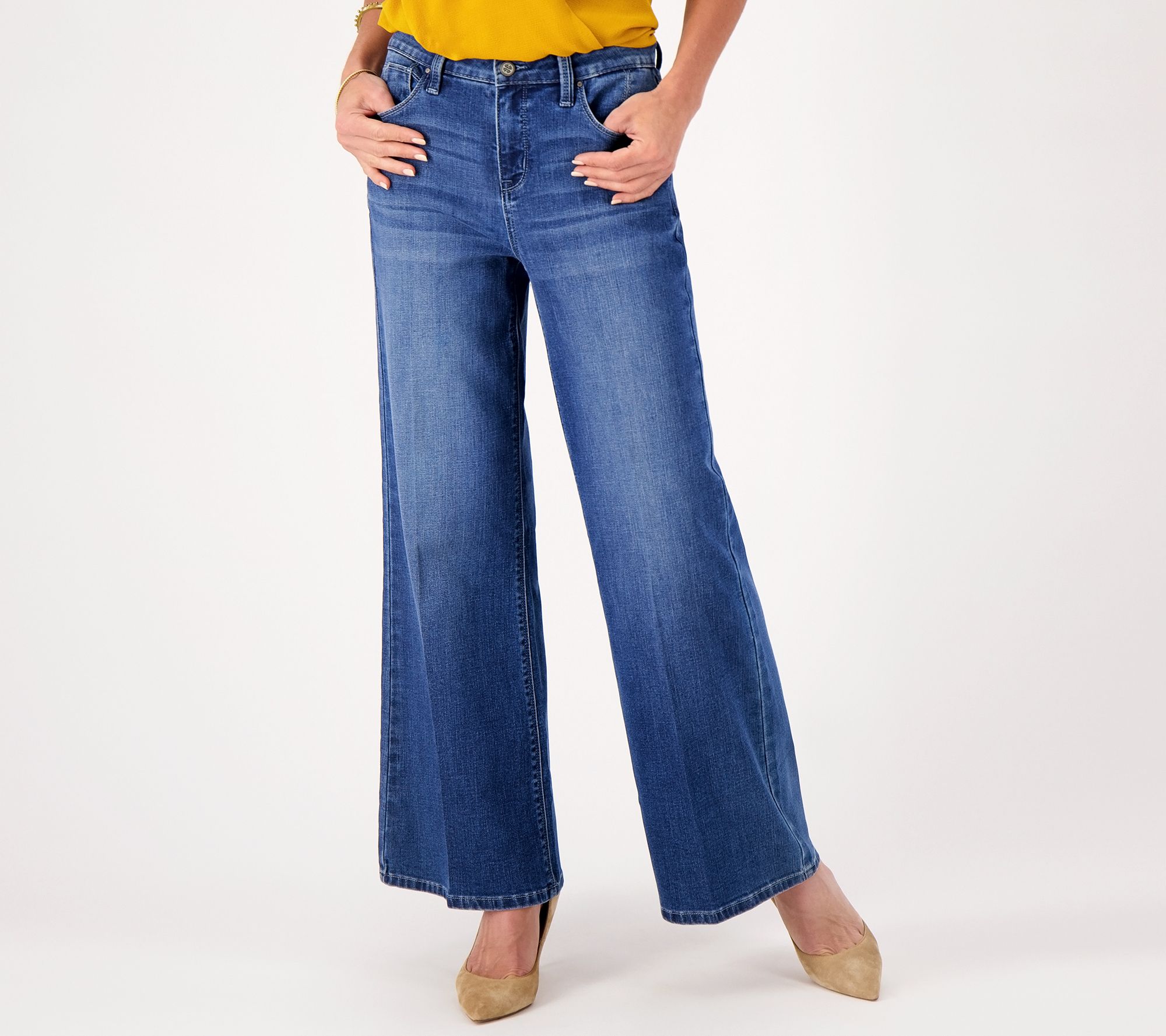 Laurie Felt Petite Daisy Denim Full-Length Wide-Leg Jeans 