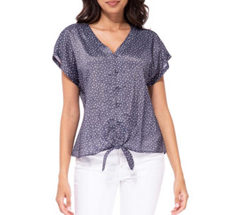B Collection By Bobeau - Lucille Dot Print TieFront Top - A547814