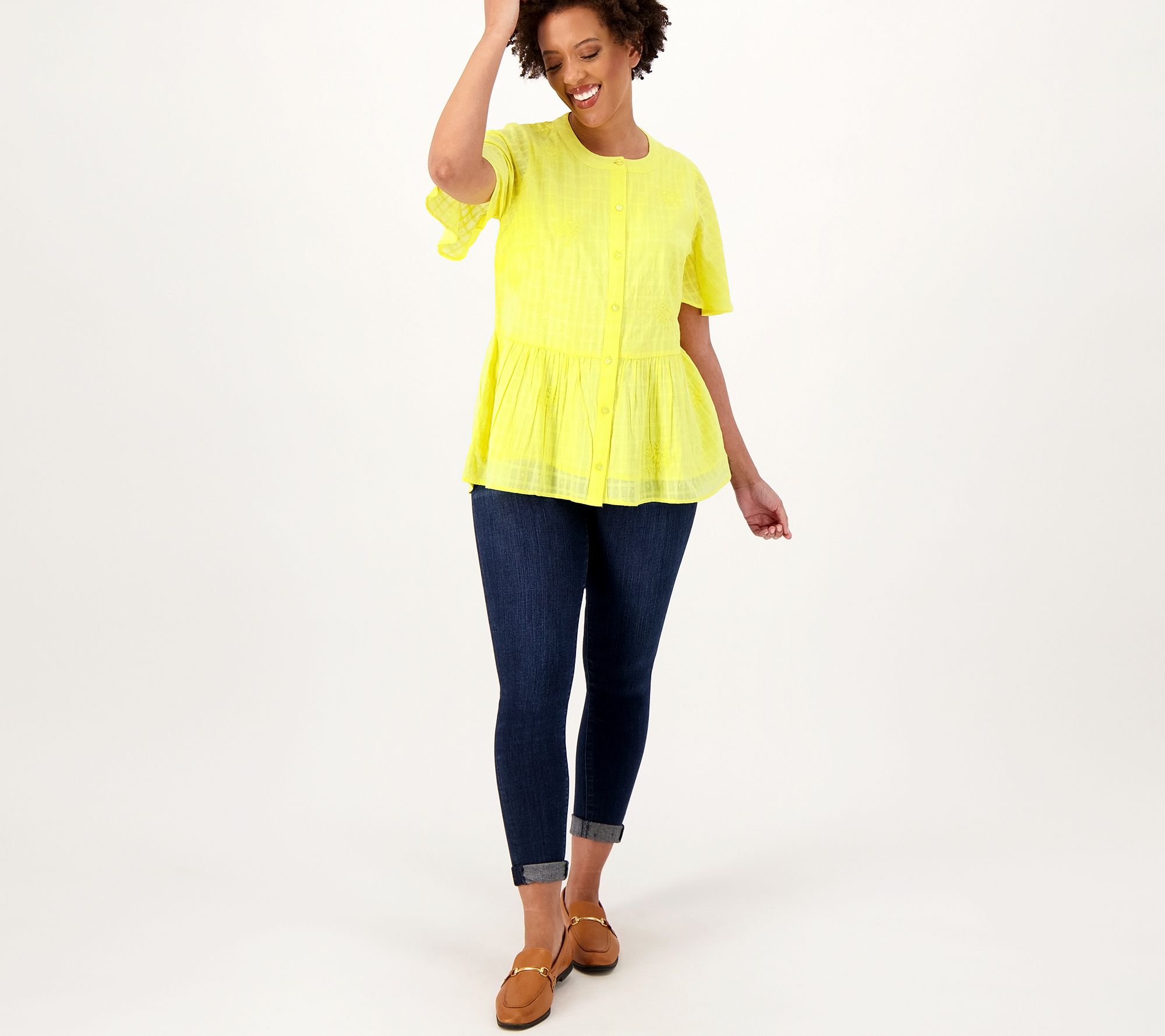 Isaac Mizrahi Live! Embroidered Textured Blouse - QVC.com