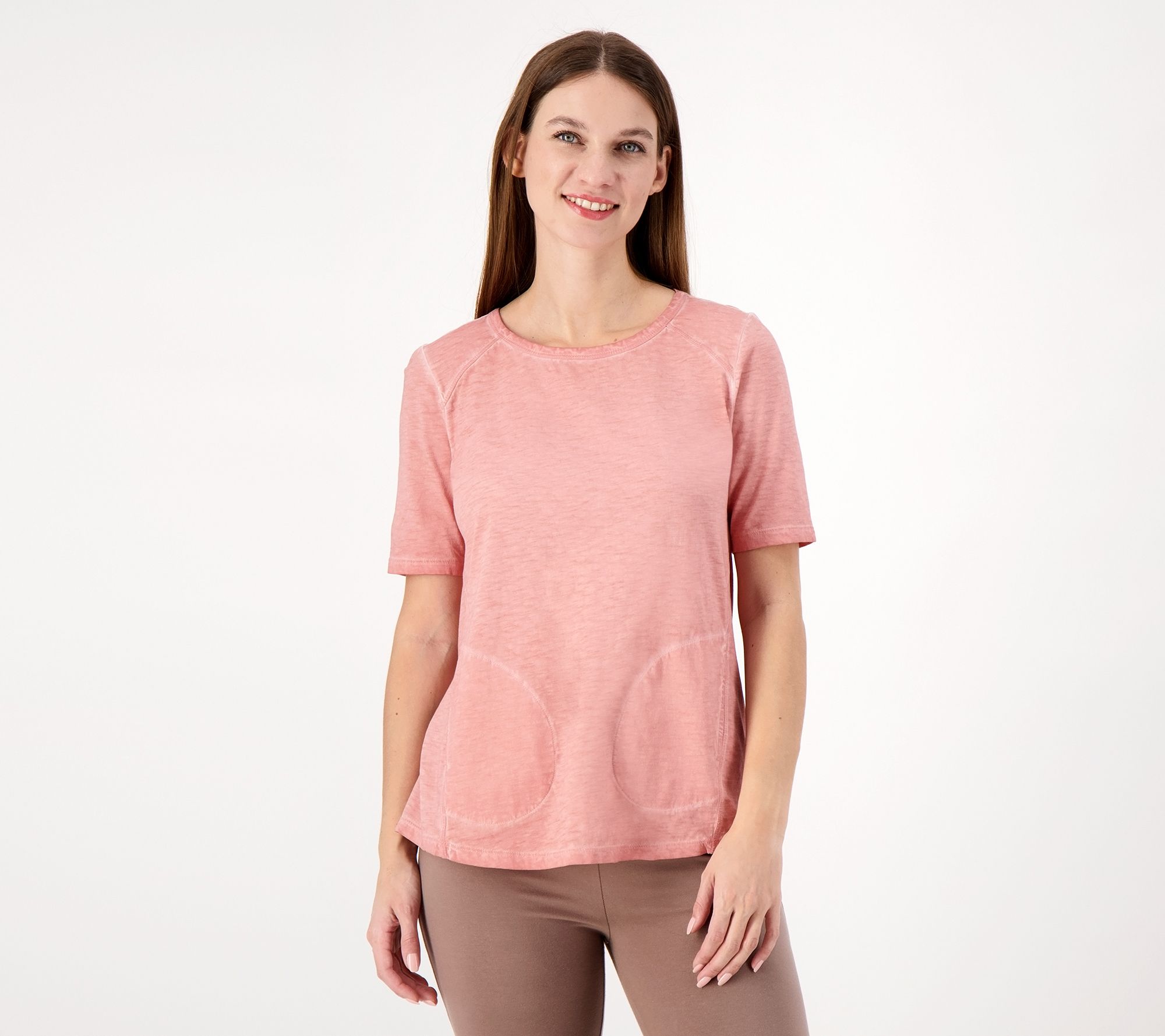LOGO by Lori Goldstein Distressed Cotton Elbow Sleeve Top