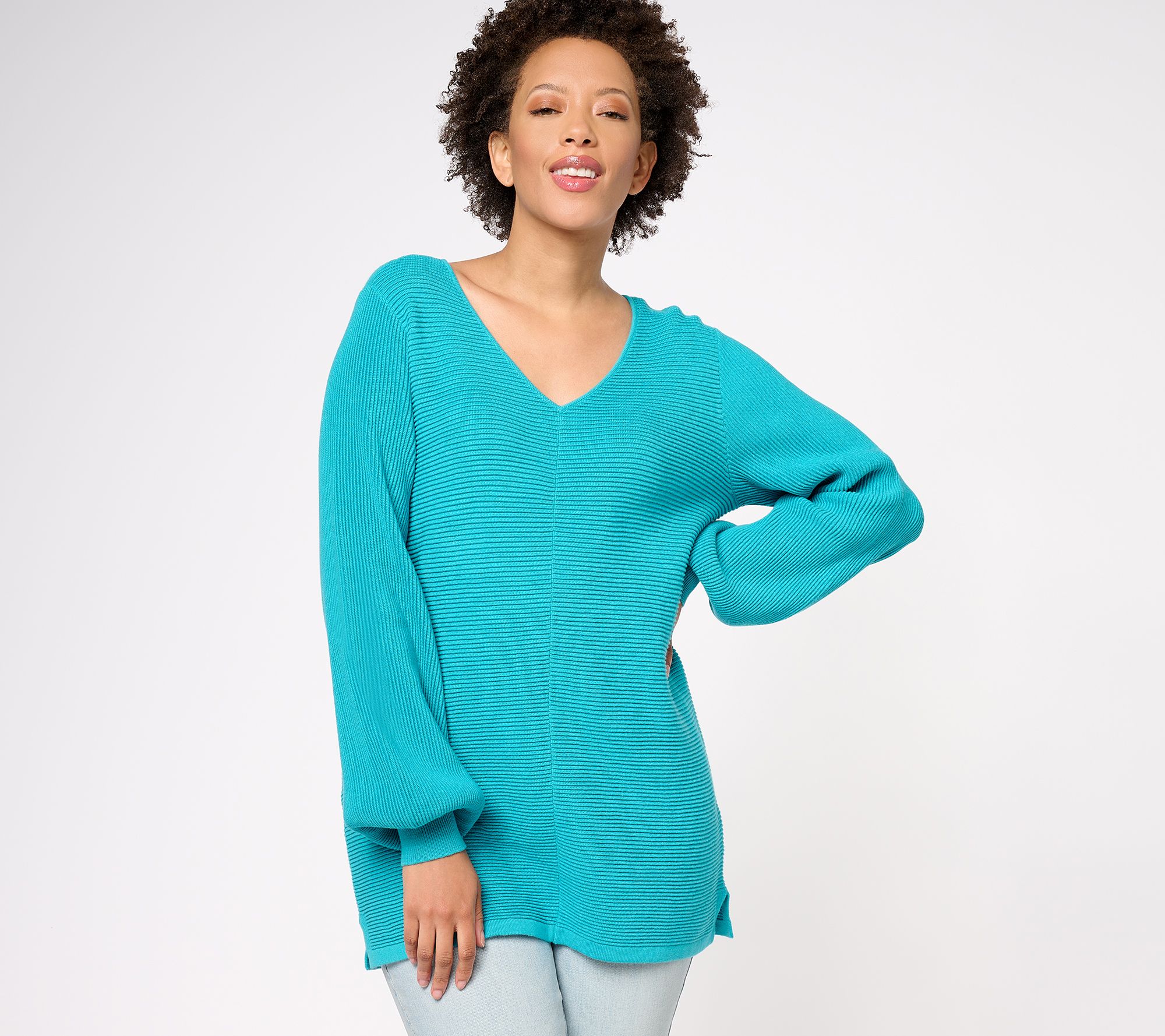 Ribbed Accent Sweater - Luxury Blue
