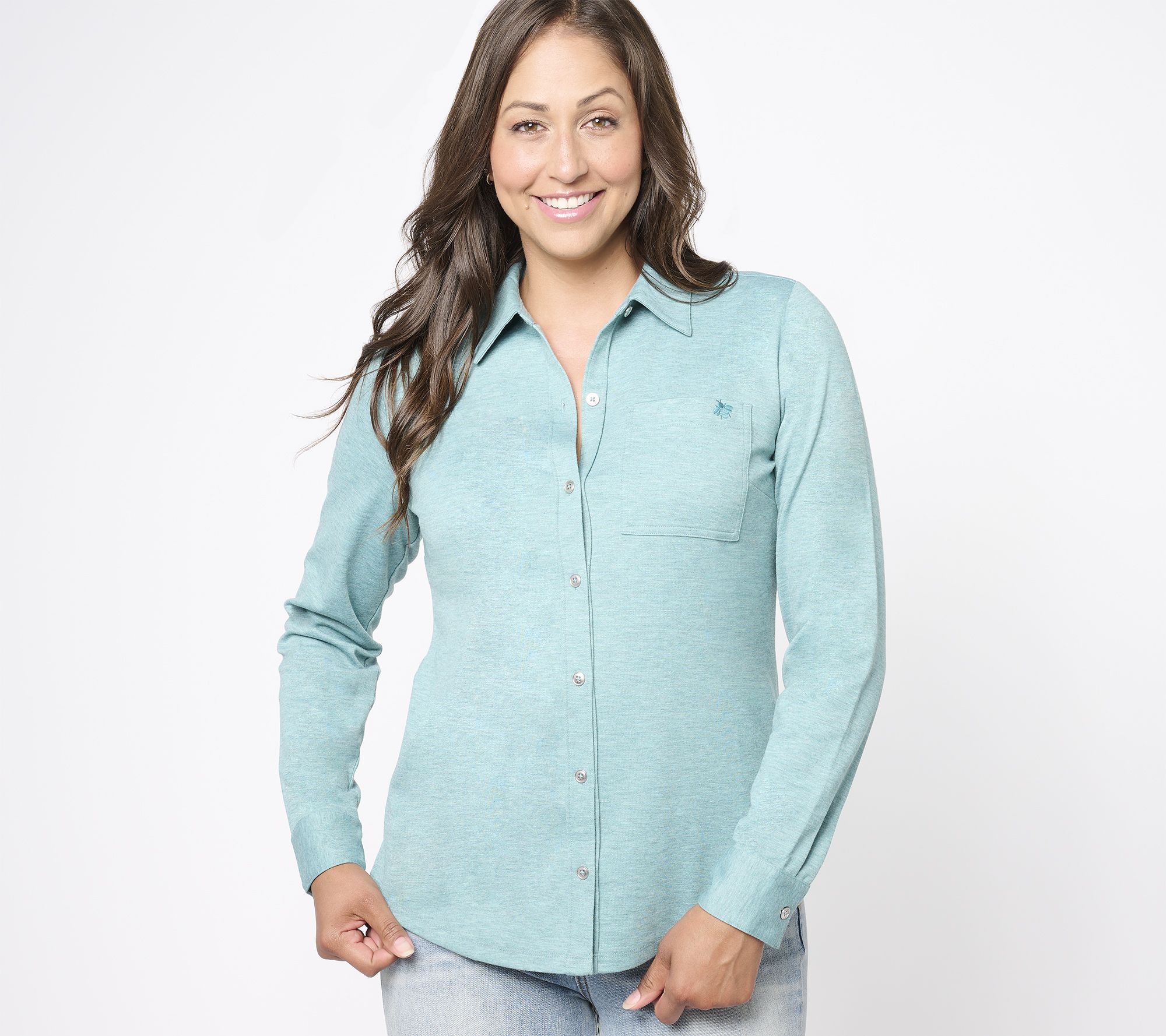 Joan Rivers Heather Pique Knit Button-Front Shirt