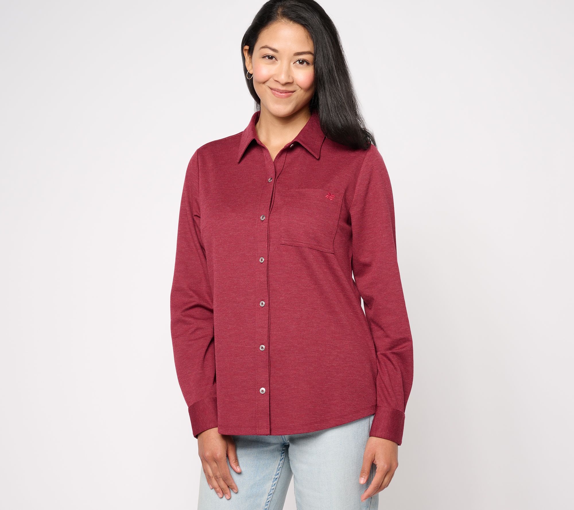 Joan Rivers Heather Pique Knit Button-Front Shirt