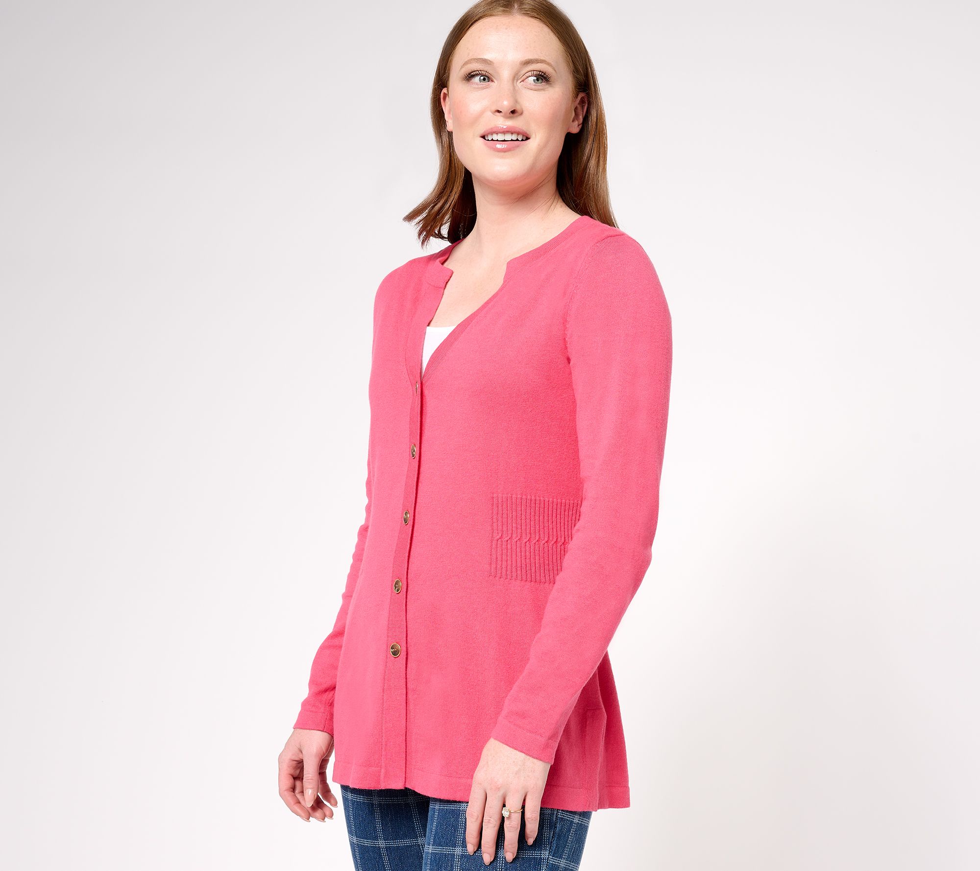 Isaac Mizrahi Live! Split Neck Long Sleeve Cardigan