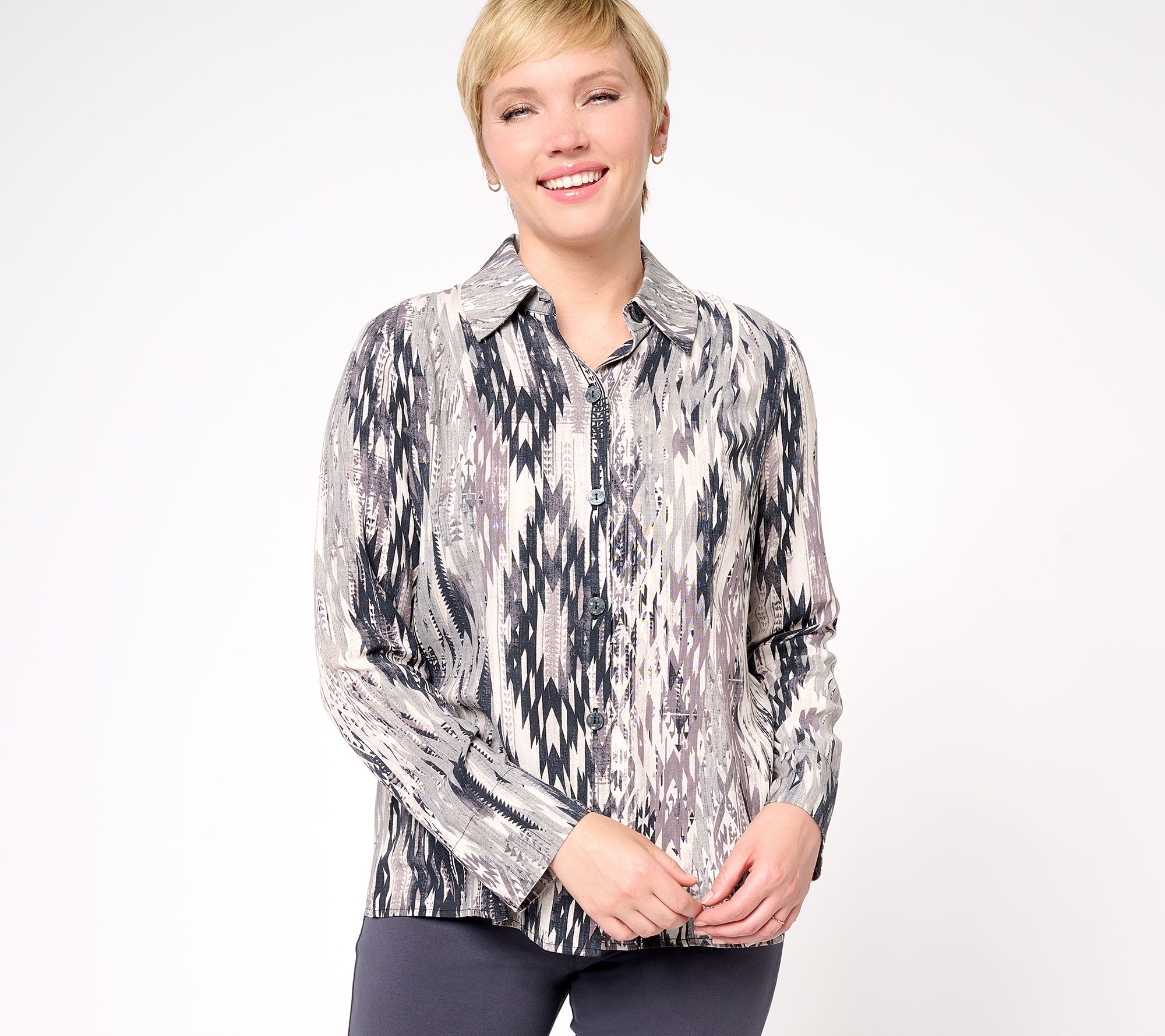 Attitudes by Renee Godet Woven Button Front Shi - A612914