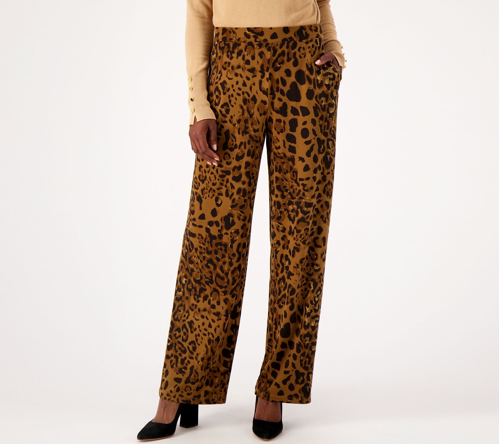 "As Is" Susan Graver Regular Printed Liquid Knit Wide Leg Pull On Pants