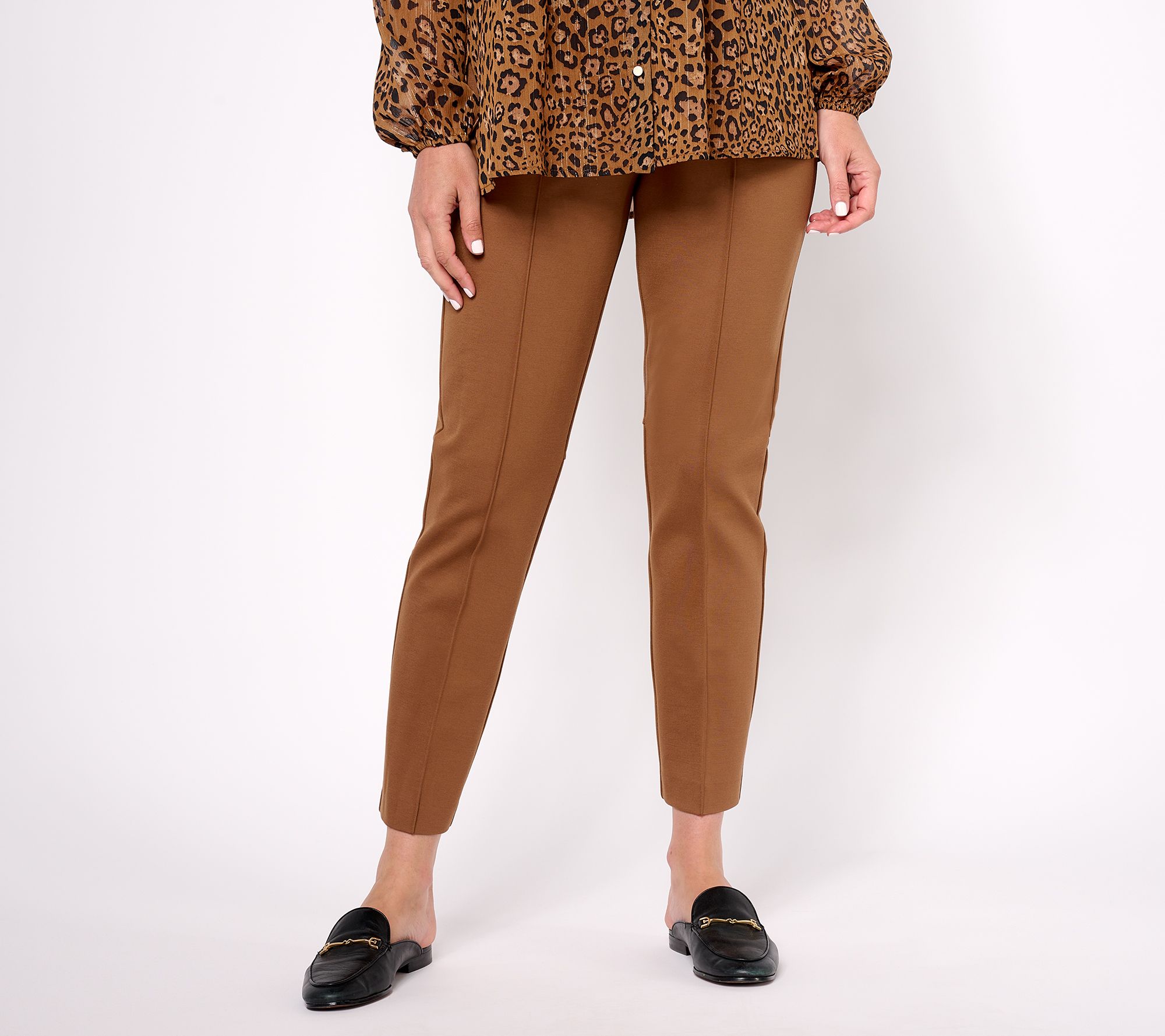 Tailored by Susan Graver Pet Smart Ponte Zip Front Slim Leg Ankle Pants