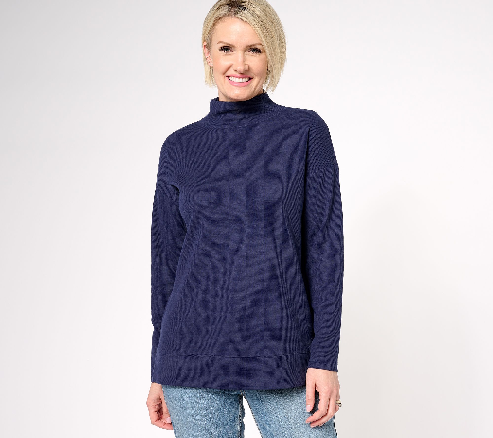 Denim & Co. Essentials Waffle Knit Relaxed Fit Tunic