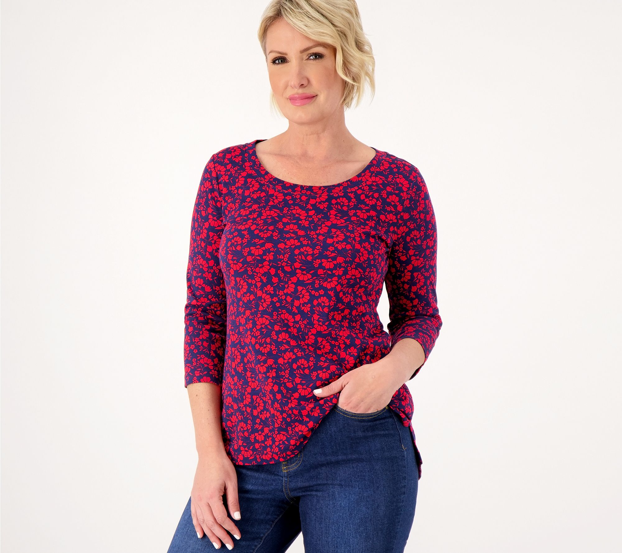 "As Is" Isaac Mizrahi Live Printed Pima Scoop Neck Top