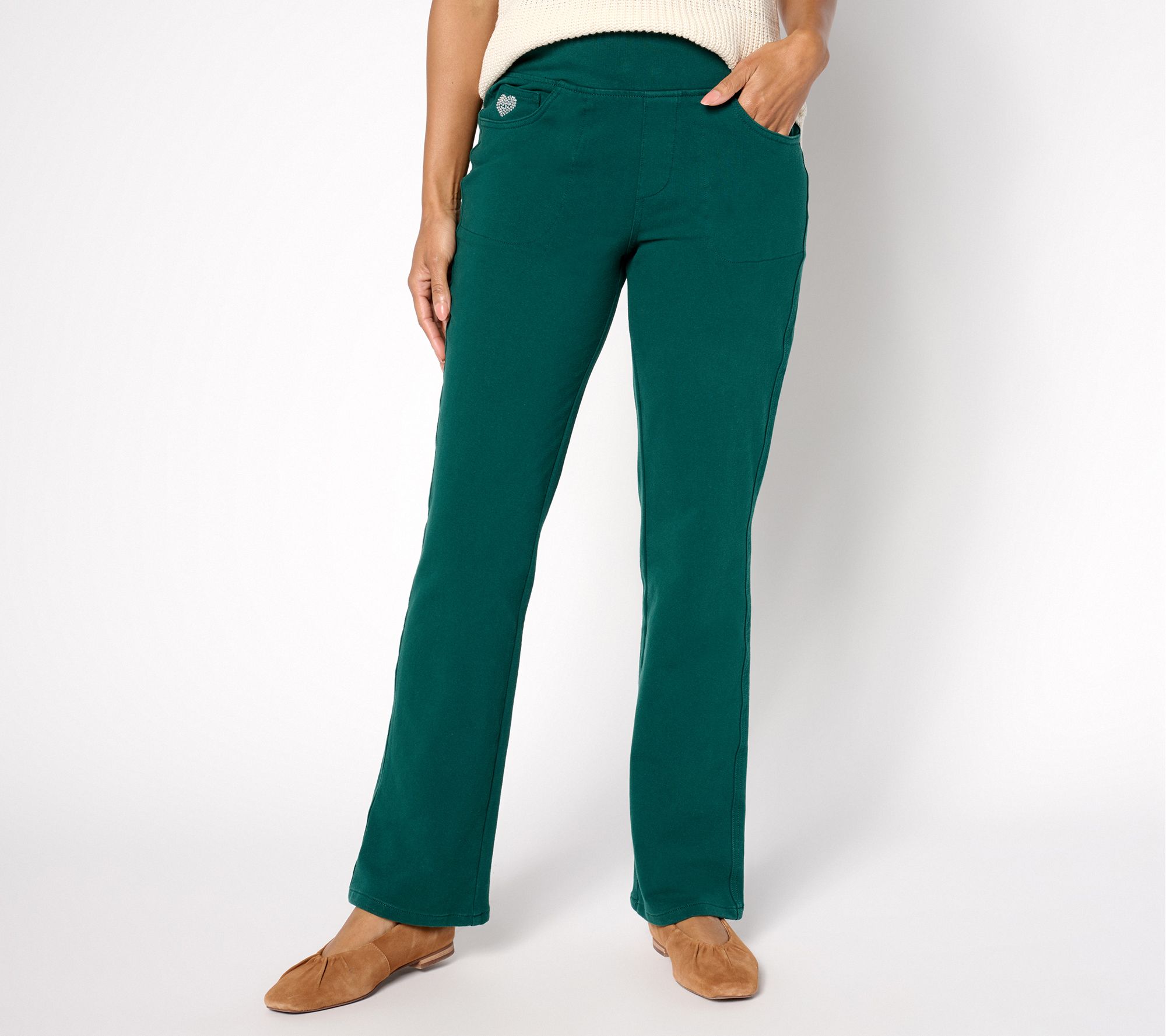 Quacker Factory Short DreamJeannes Flat Waistband Bootcut Jeans